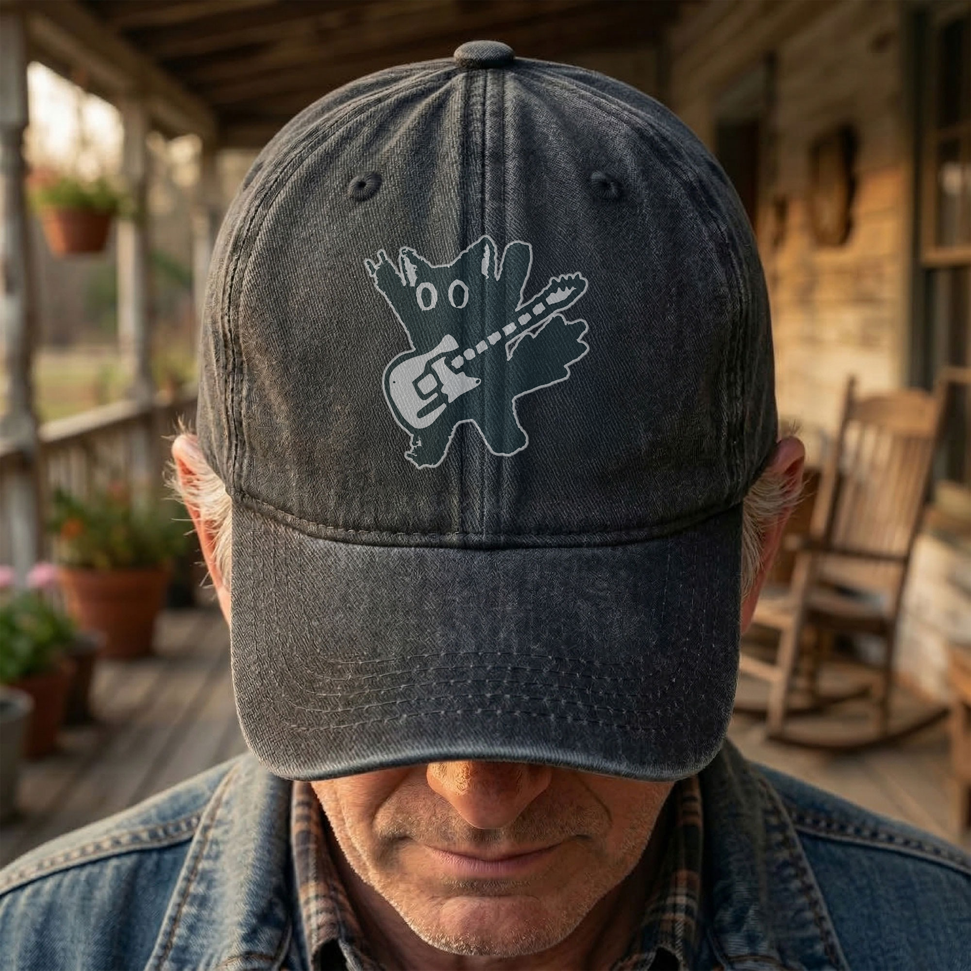 Rockstar Cat Artwork Vintage Denim Cap Retro The Cure Band Merch Gift for Dad (With Box)