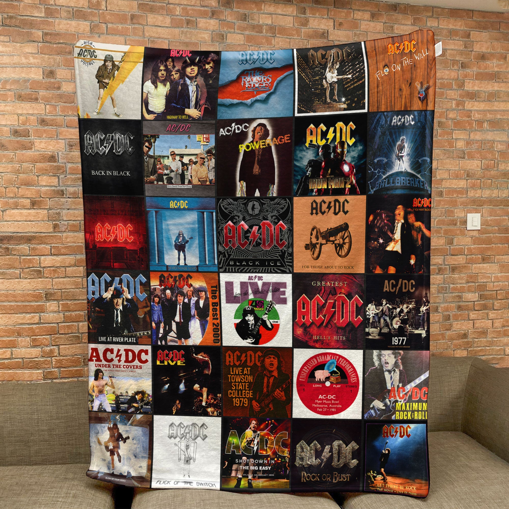AC/DC Sherpa Blanket Classic Album Cover Collage Gift for Legendary Rock Fans