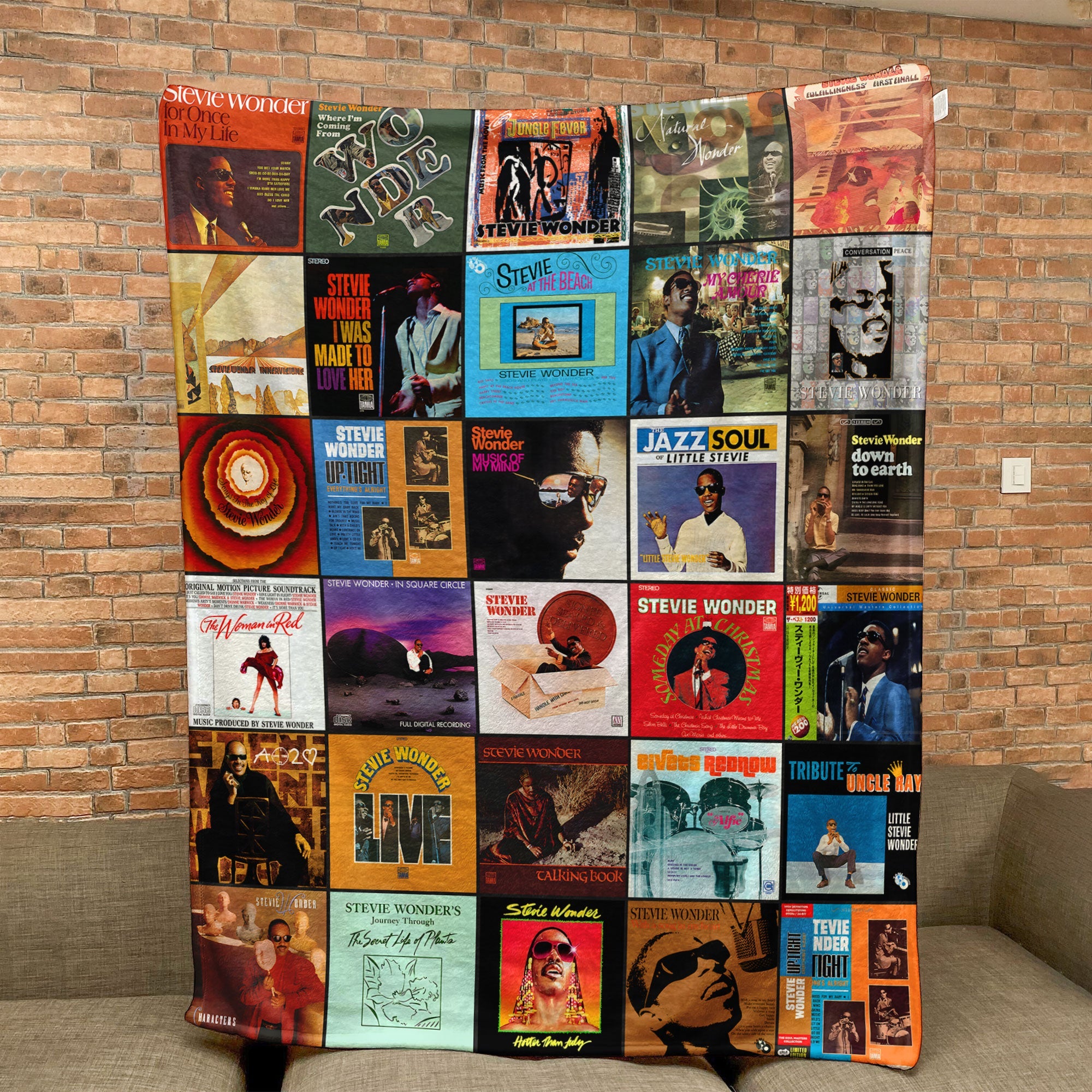 Stevie Wonder Sherpa Blanket Timeless Album Cover Collage for Soul & Motown Lovers