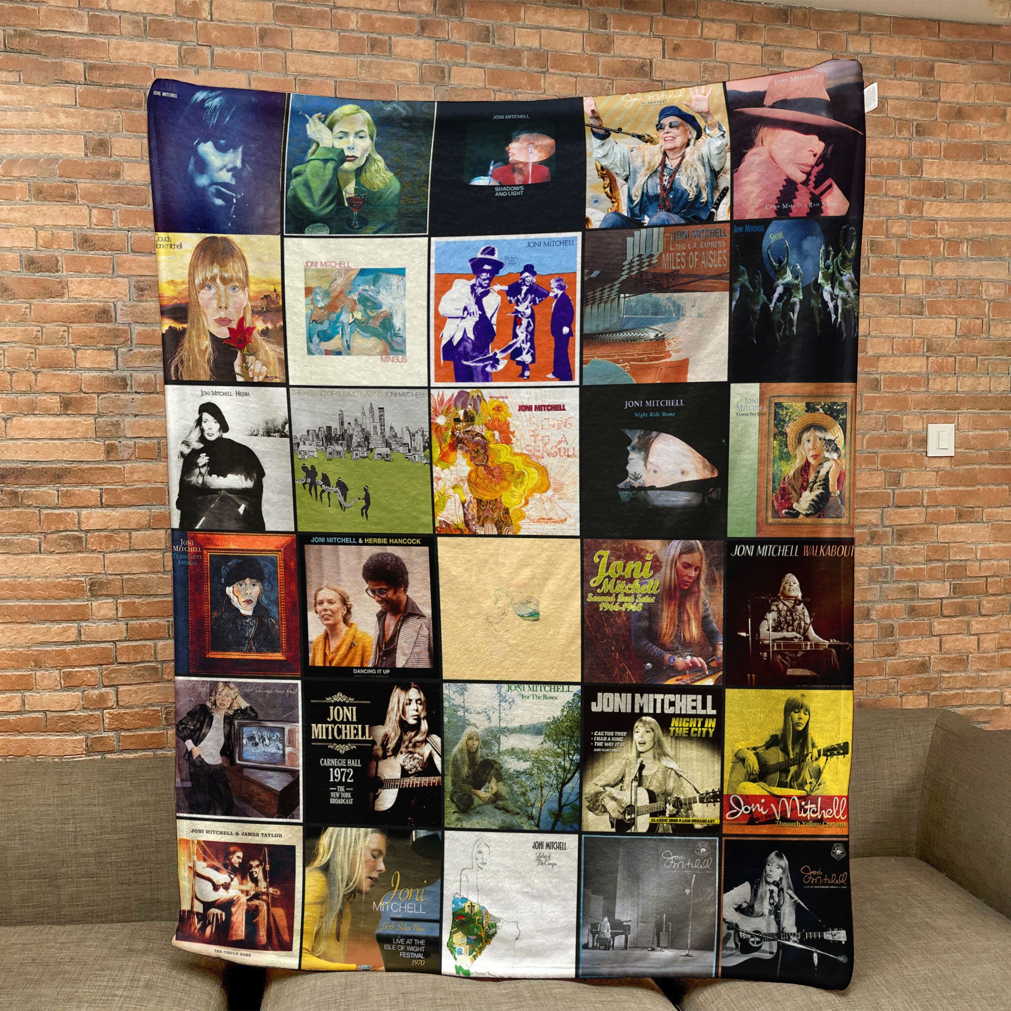 Joni Mitchell Sherpa Blanket Classic Album Cover Collage Gift for True Fans