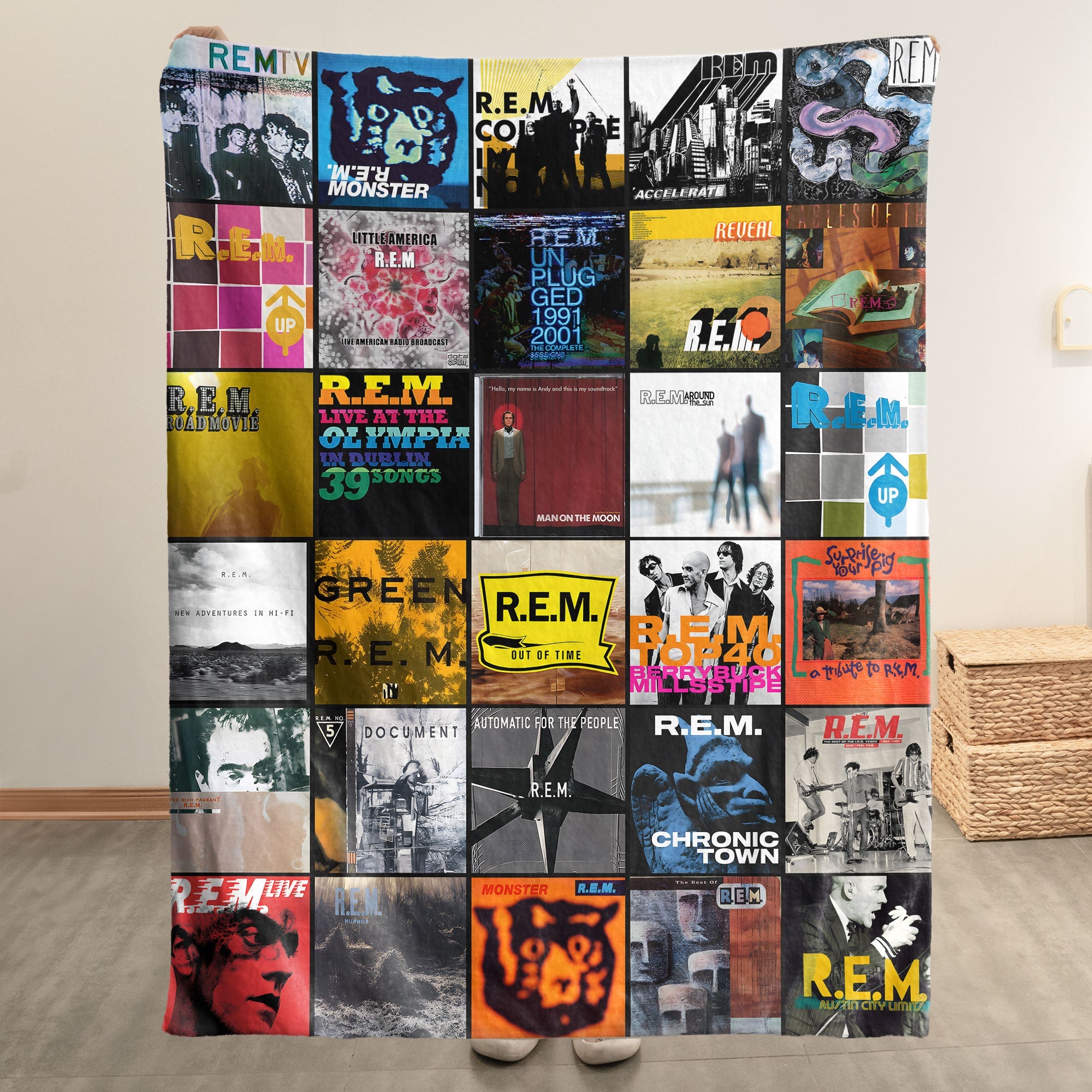 R.E.M. Sherpa Blanket Classic Album Cover Collage Gift for Indie & Alt-Rock Fans