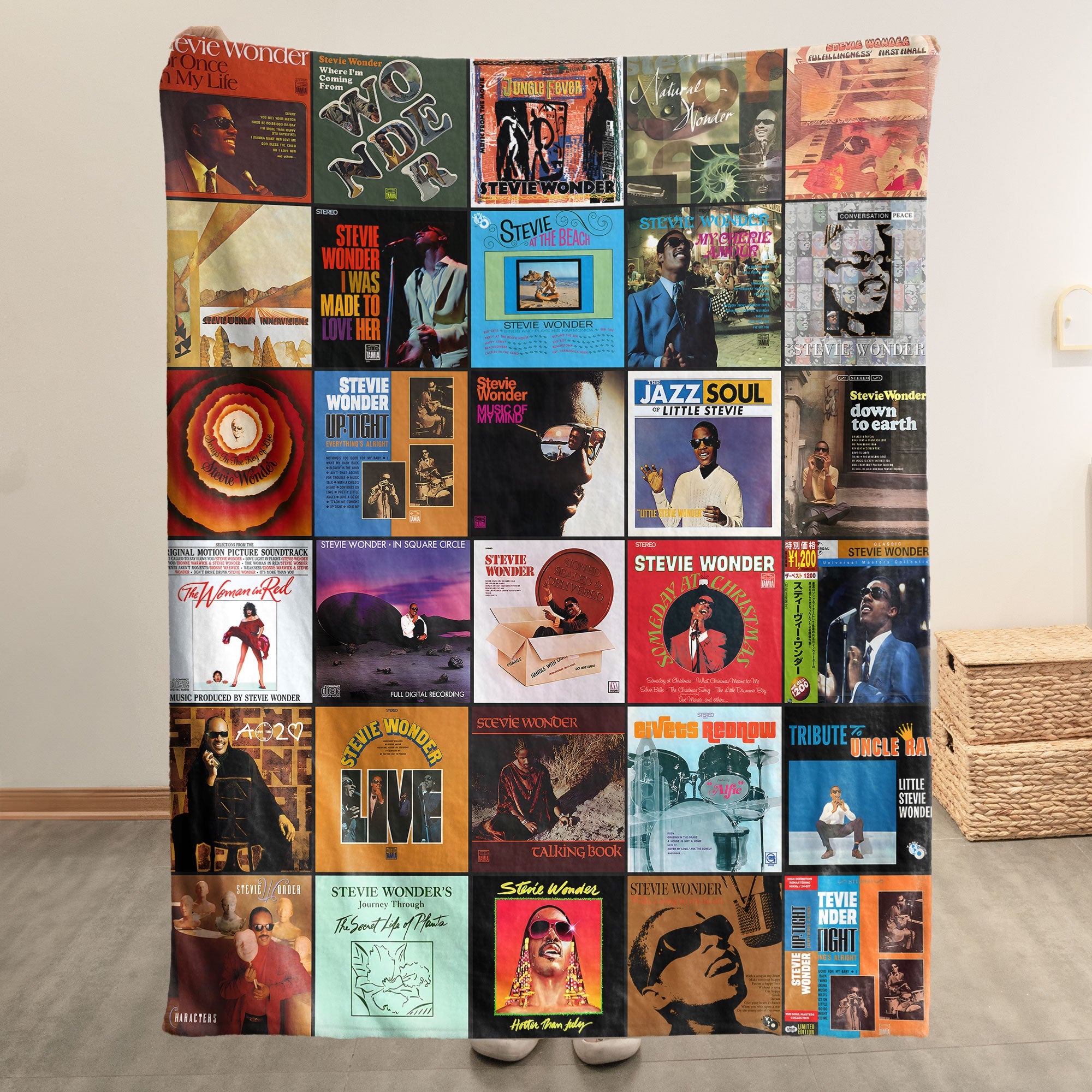 Stevie Wonder Sherpa Blanket Timeless Album Cover Collage for Soul & Motown Lovers