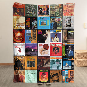Stevie Wonder Sherpa Blanket Timeless Album Cover Collage for Soul & Motown Lovers