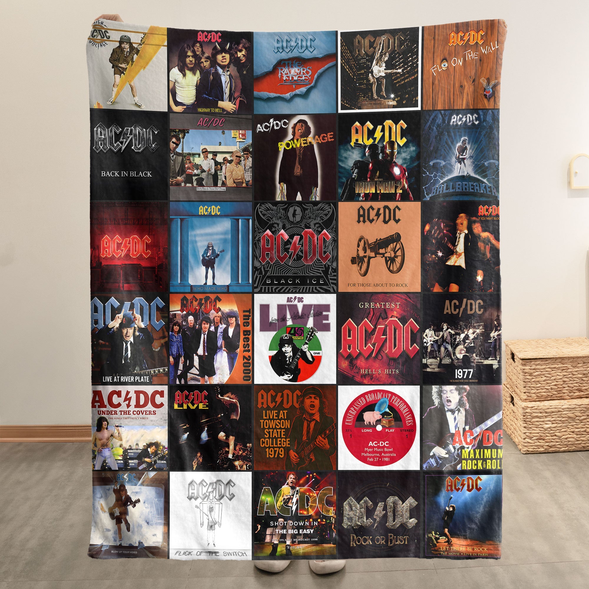 AC/DC Sherpa Blanket Classic Album Cover Collage Gift for Legendary Rock Fans