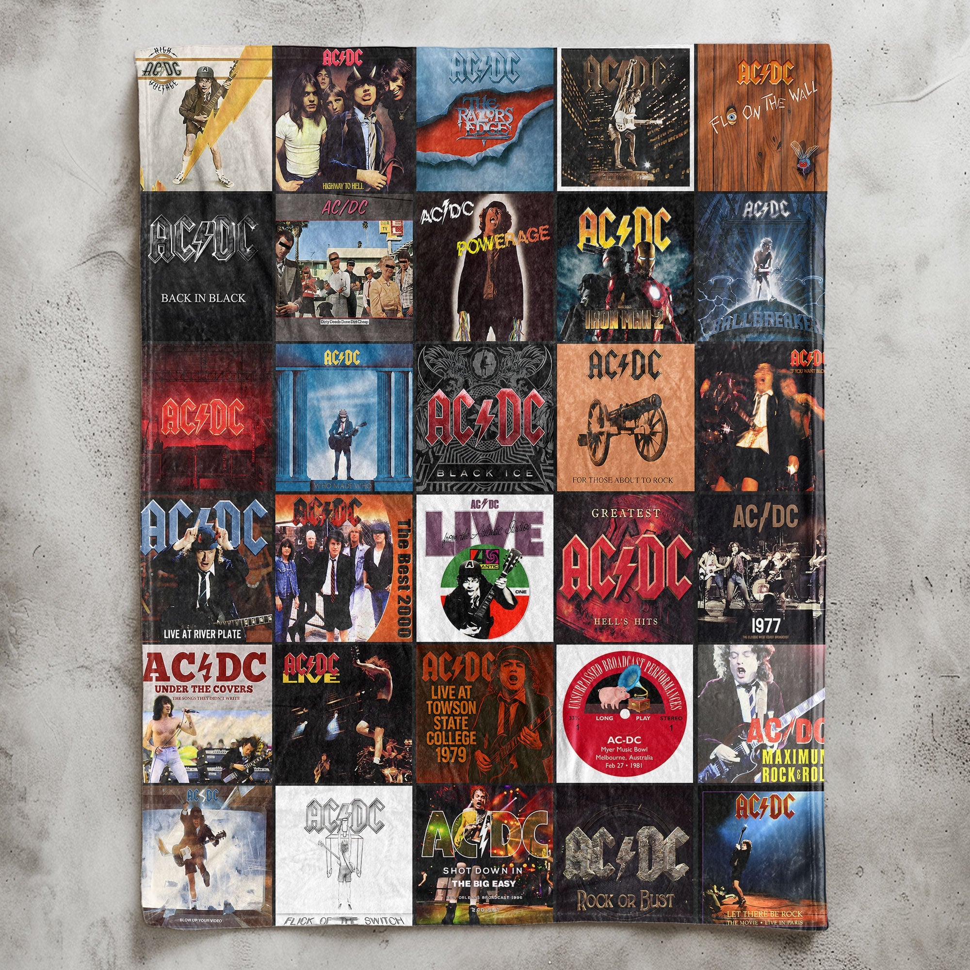 AC/DC Sherpa Blanket Classic Album Cover Collage Gift for Legendary Rock Fans