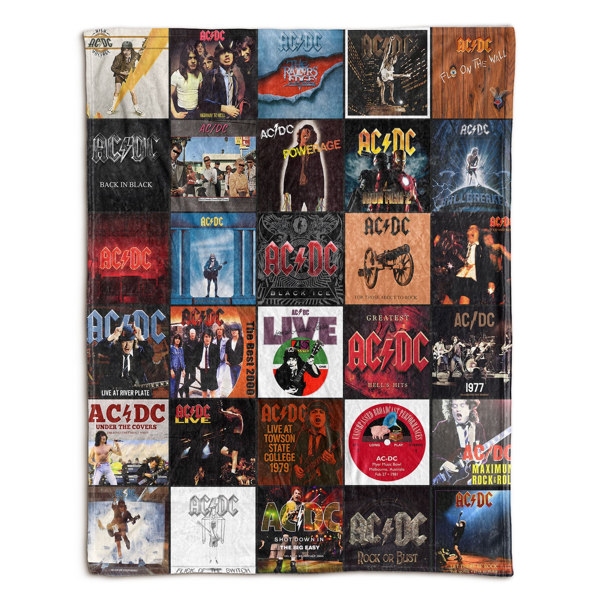 AC/DC Sherpa Blanket Classic Album Cover Collage Gift for Legendary Rock Fans