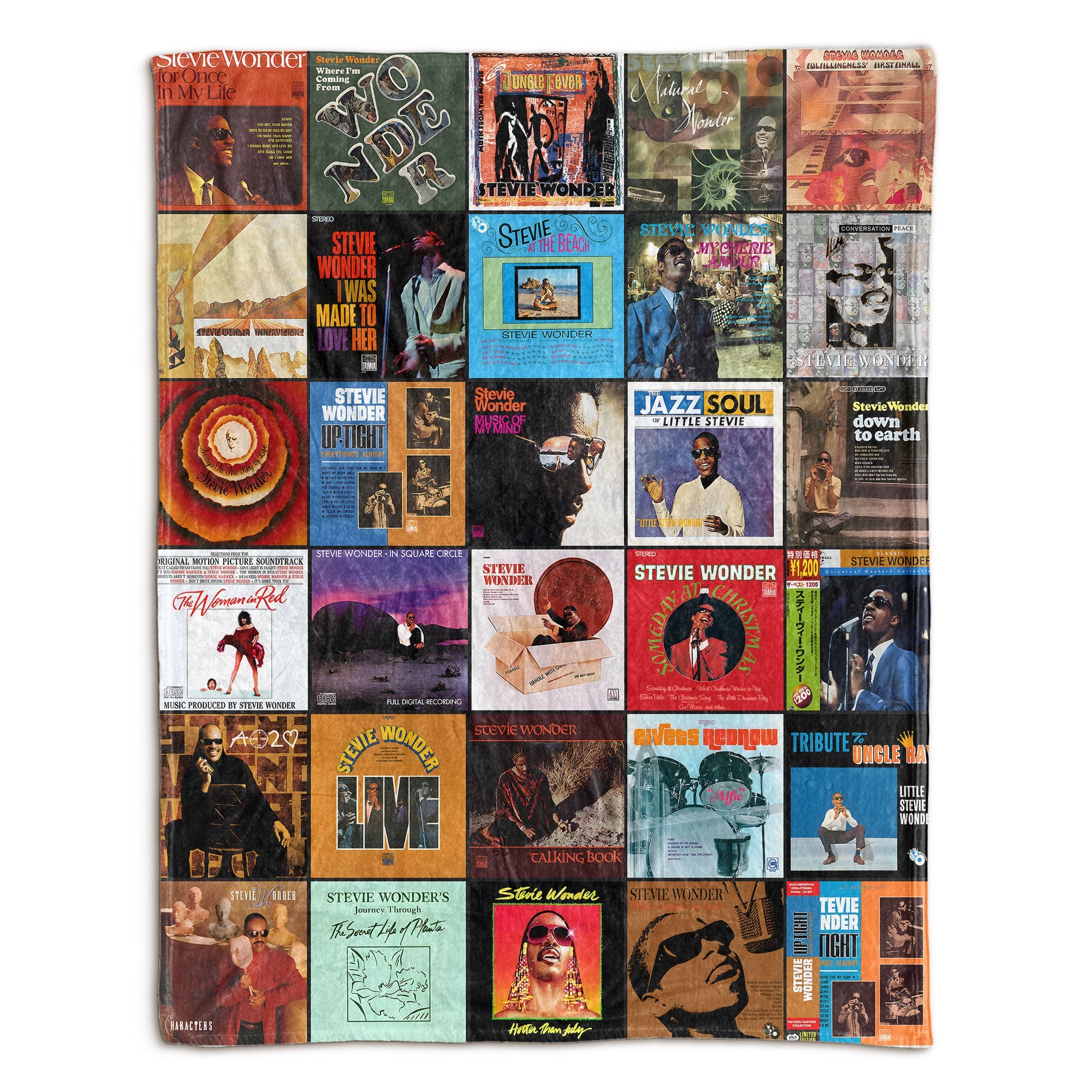 Stevie Wonder Sherpa Blanket Timeless Album Cover Collage for Soul & Motown Lovers