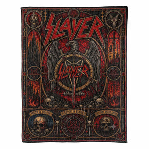 Slayer Band Sherpa Blanket Reign In Blood Stained Glass Thrash Metal Throw Blanket