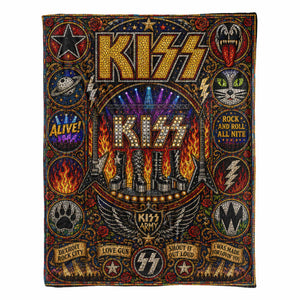 KISS Band Sherpa Blanket Detroit Rock City Stained Glass Blanket