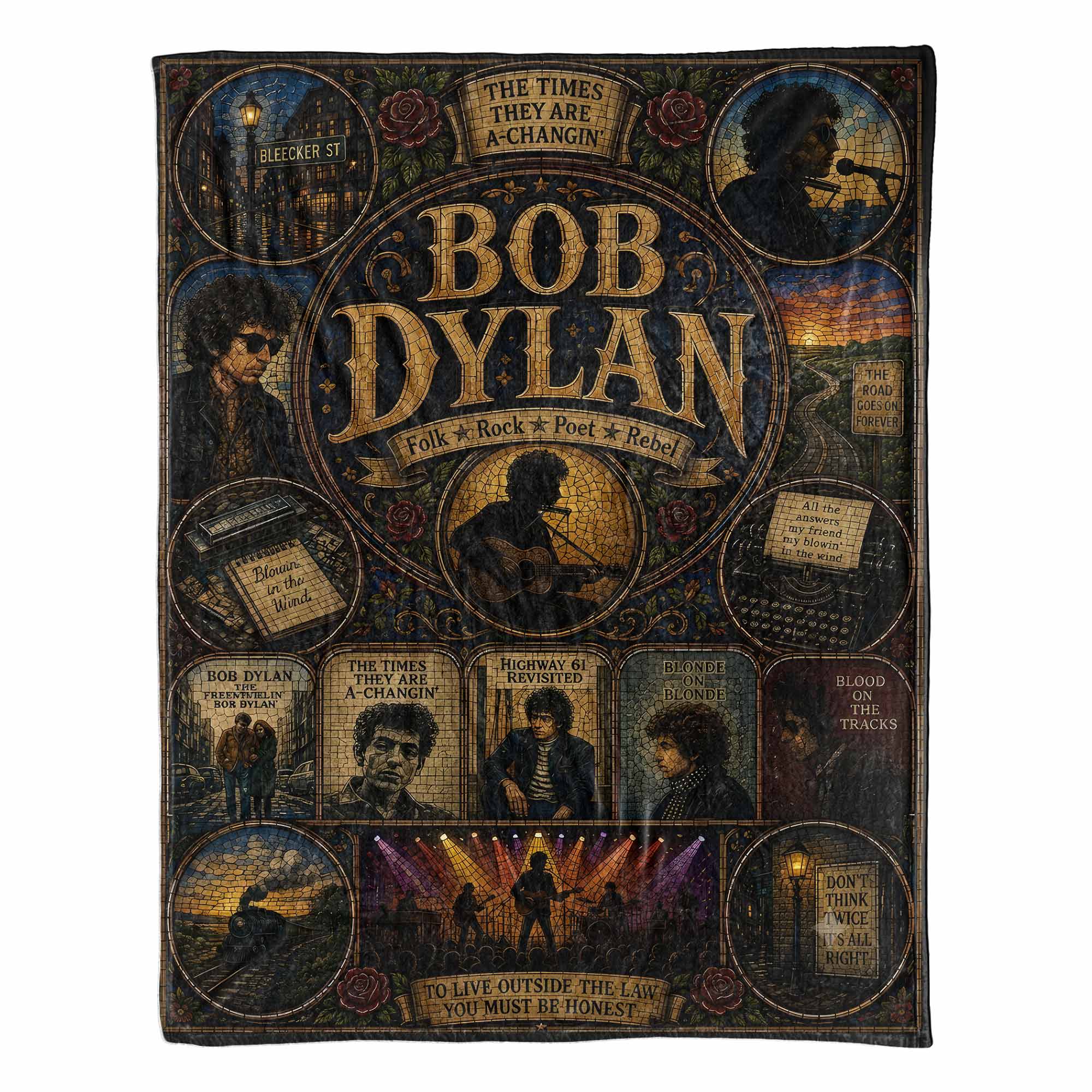 Bob Dylan Sherpa Blanket Blowin' In The Wind Stained Glass Blanket