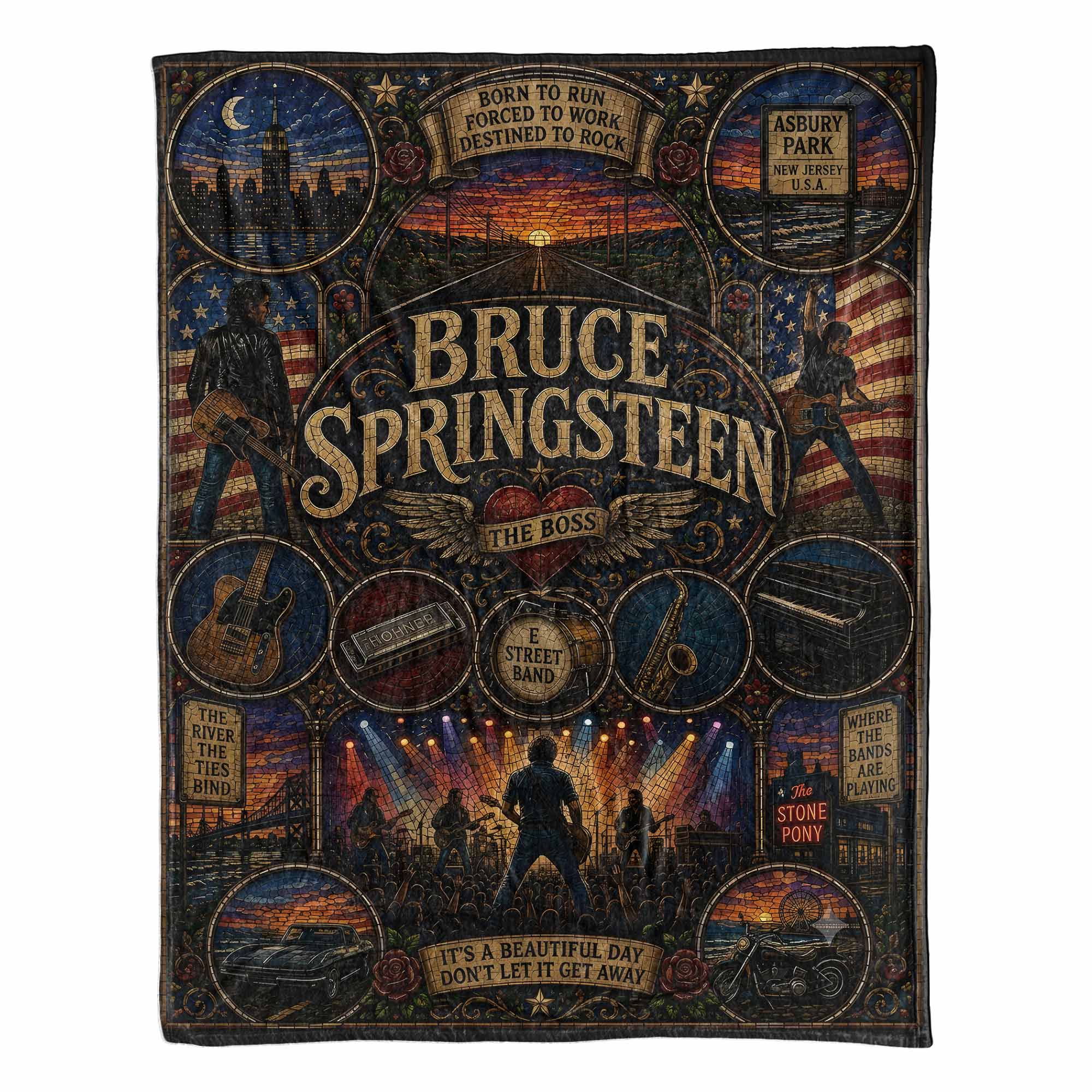 Bruce Springsteen Sherpa Blanket Born To Run Stained Glass Blanket