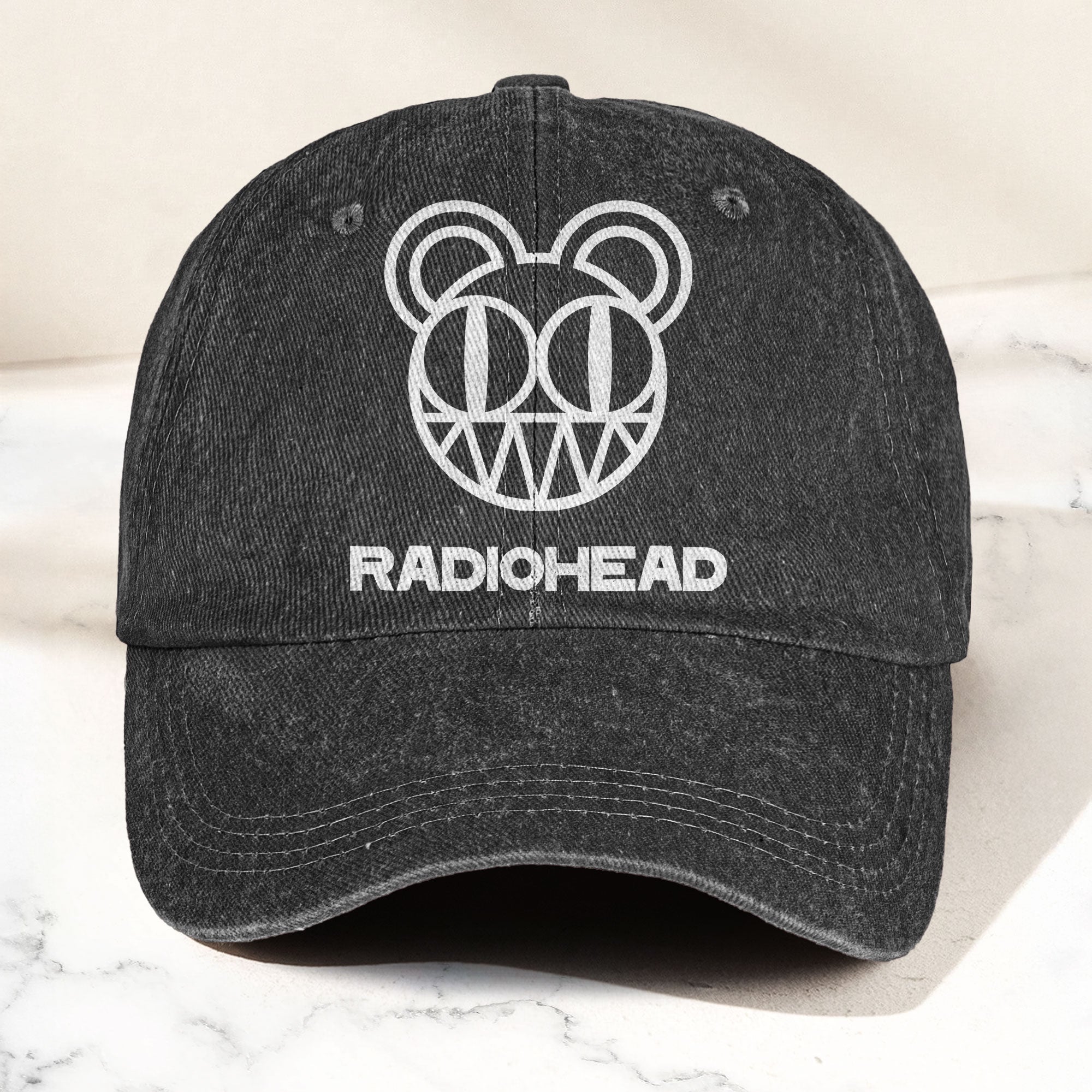 Radiohead Bear Logo Denim Dad Cap Vintage Washed Alternative Rock Hat