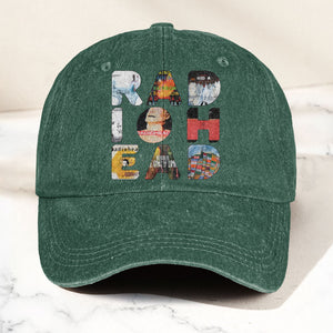Radiohead Album Collage Denim Dad Cap Vintage Washed Alternative Rock Hat