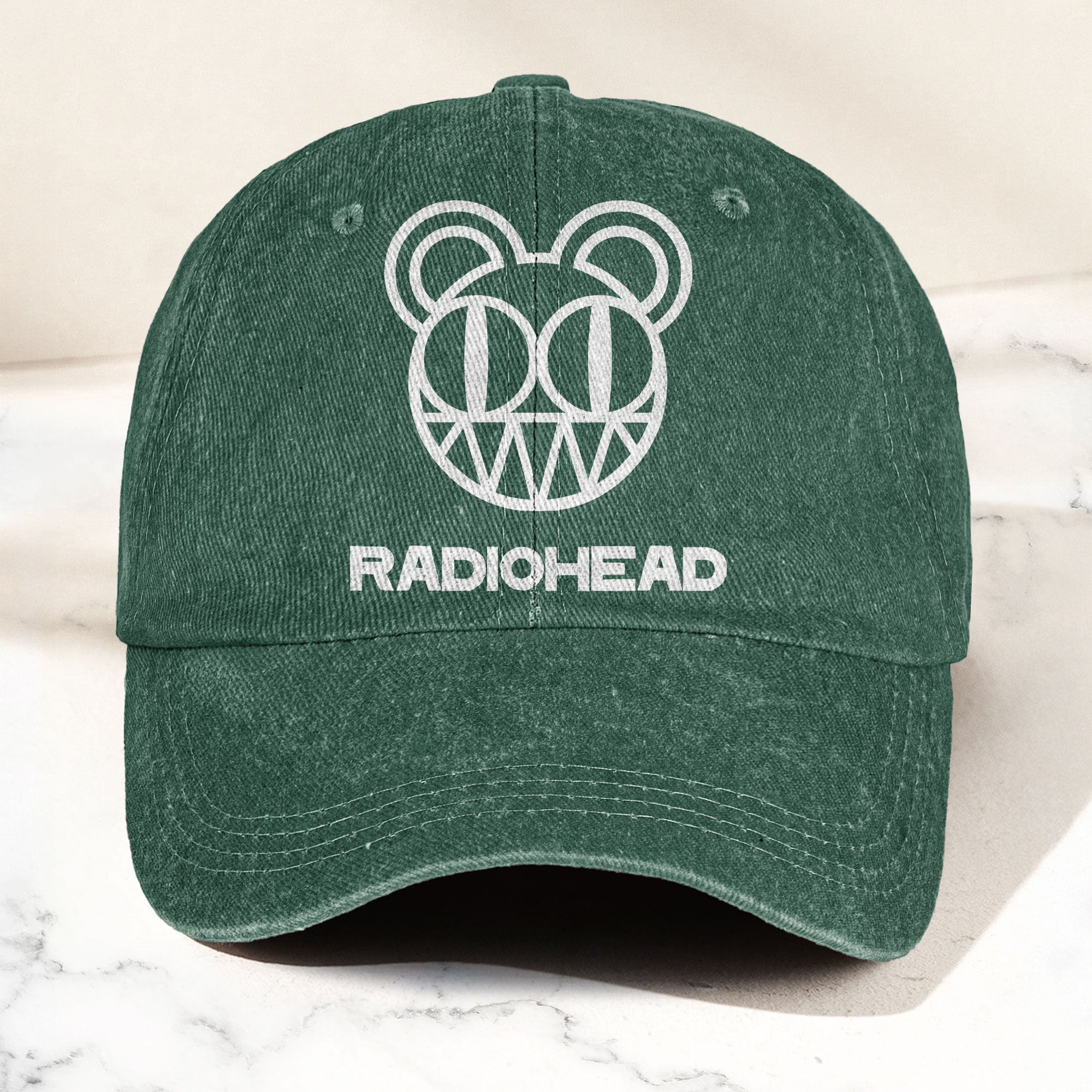 Radiohead Bear Logo Denim Dad Cap Vintage Washed Alternative Rock Hat