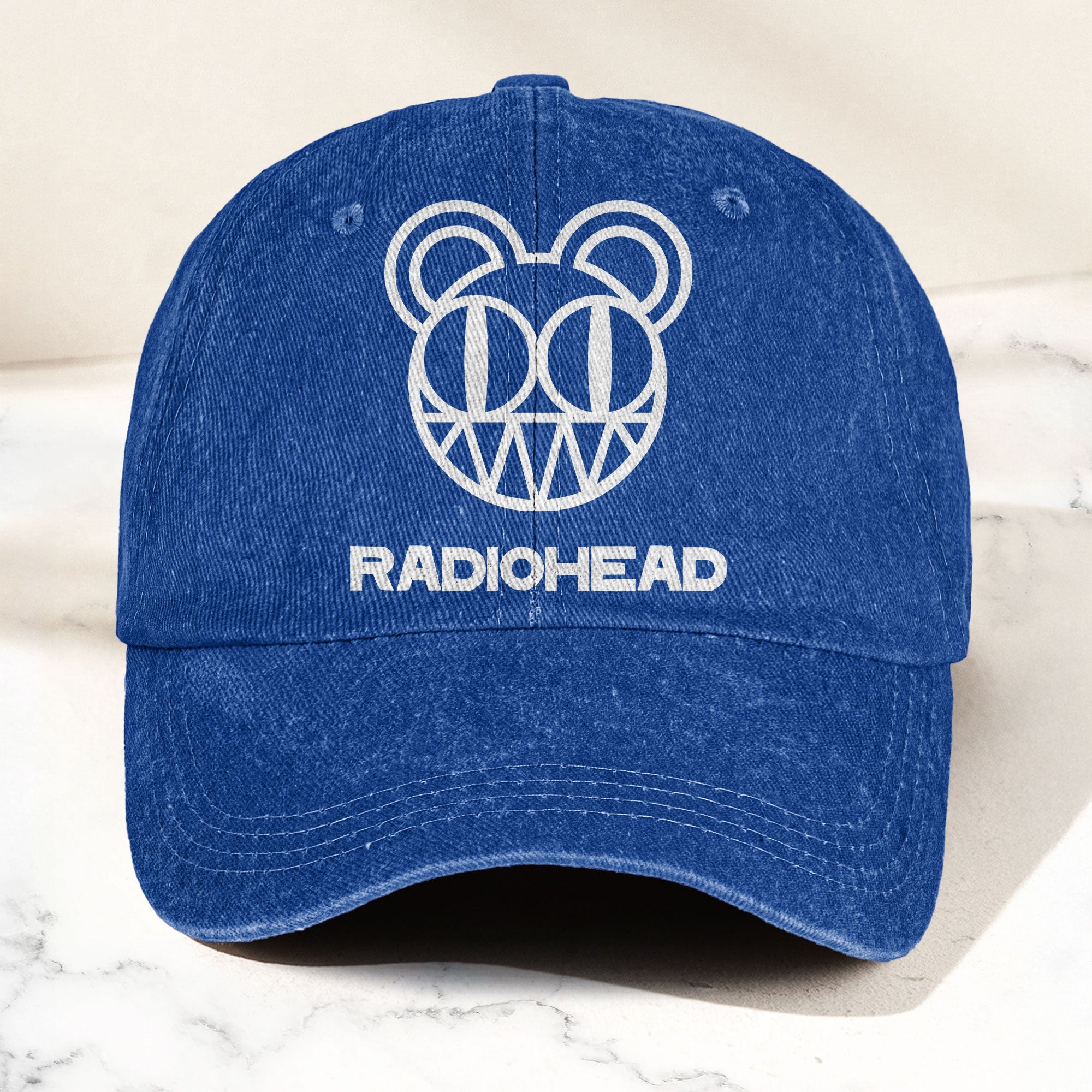 Radiohead Bear Logo Denim Dad Cap Vintage Washed Alternative Rock Hat