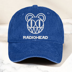 Radiohead Bear Logo Denim Dad Cap Vintage Washed Alternative Rock Hat