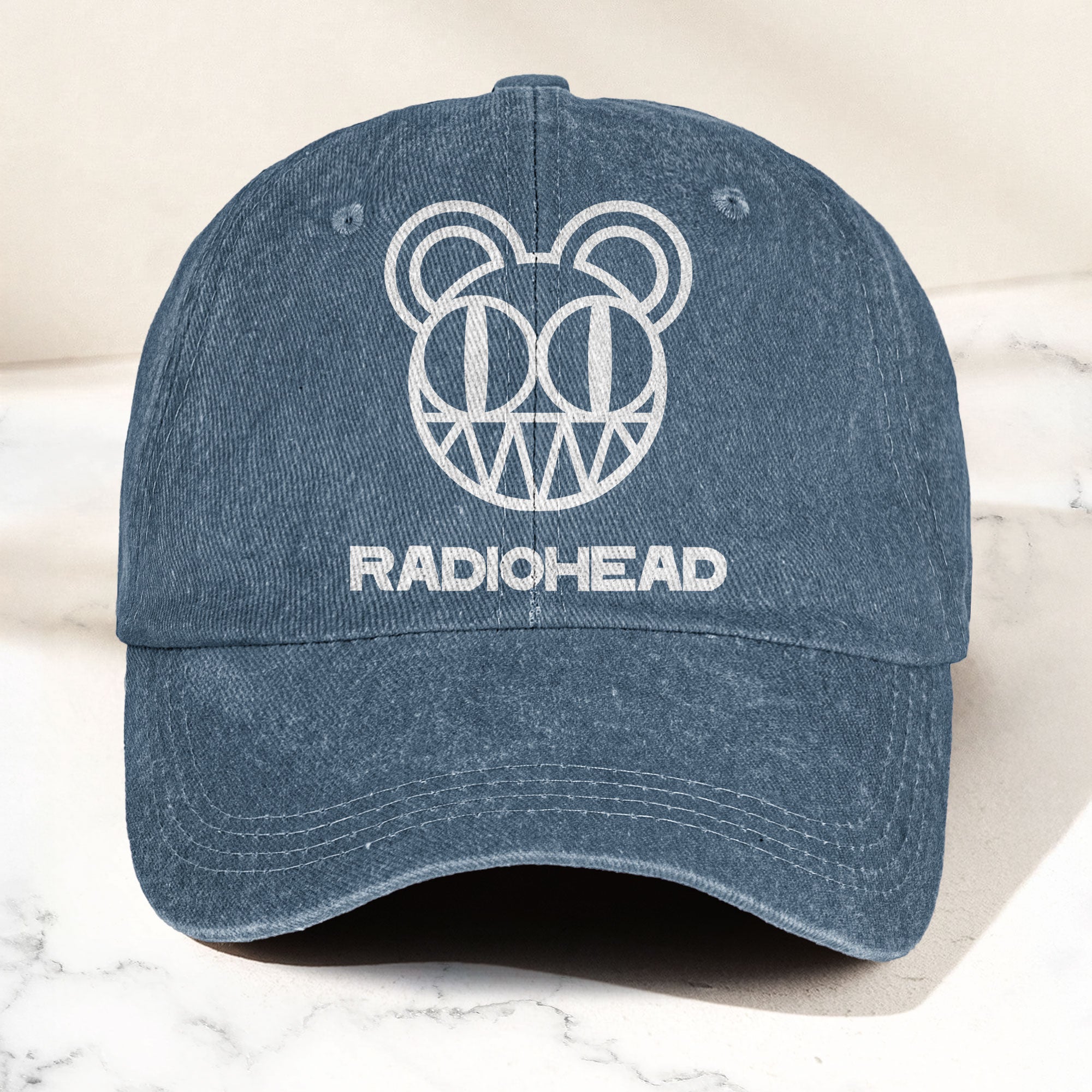 Radiohead Bear Logo Denim Dad Cap Vintage Washed Alternative Rock Hat