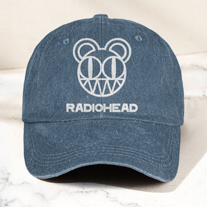 Radiohead Bear Logo Denim Dad Cap Vintage Washed Alternative Rock Hat