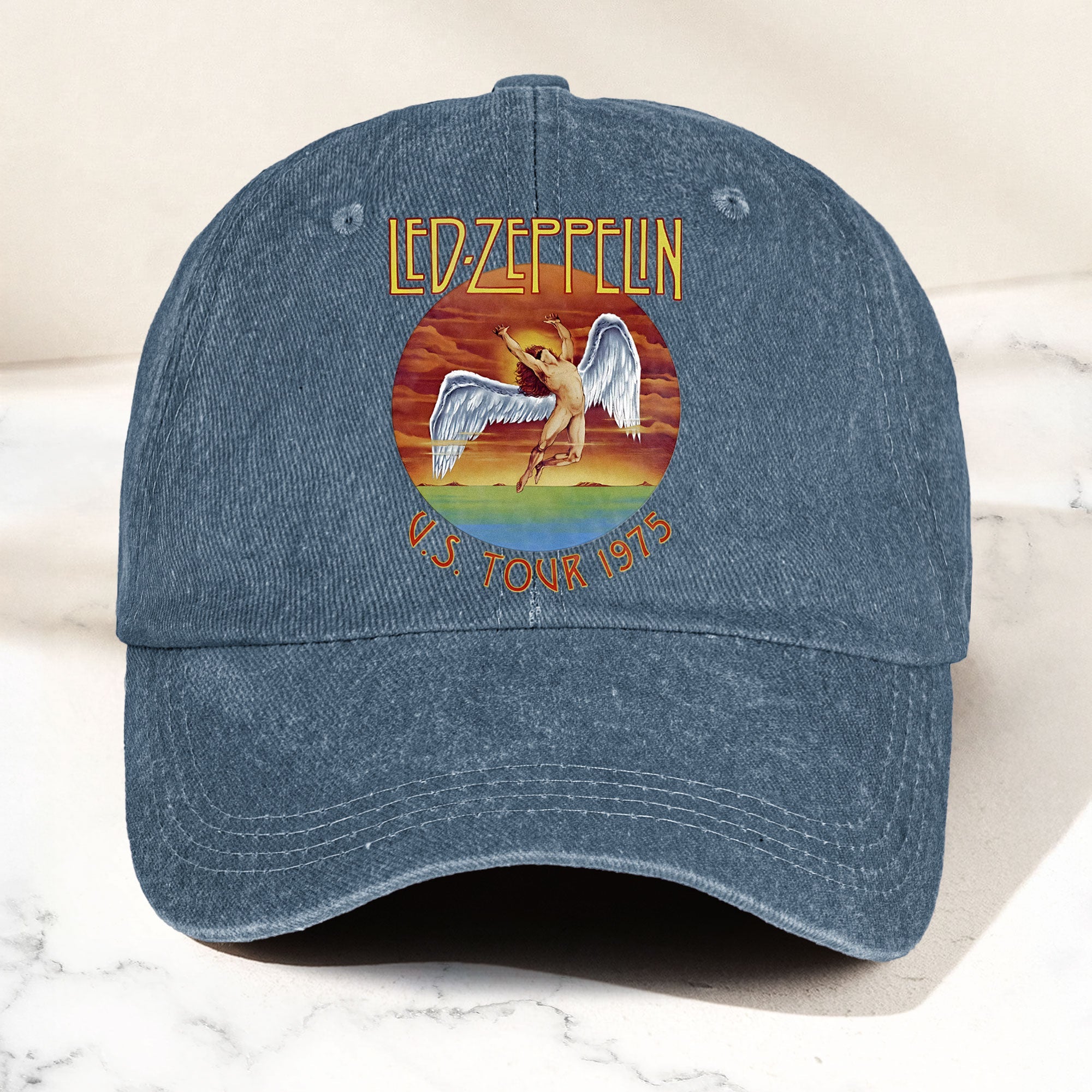 Led Zeppelin Denim Dad Cap U.S. Tour 1975 Vintage Angel Design ( With BOX)