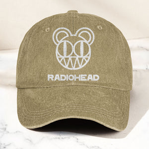 Radiohead Bear Logo Denim Dad Cap Vintage Washed Alternative Rock Hat