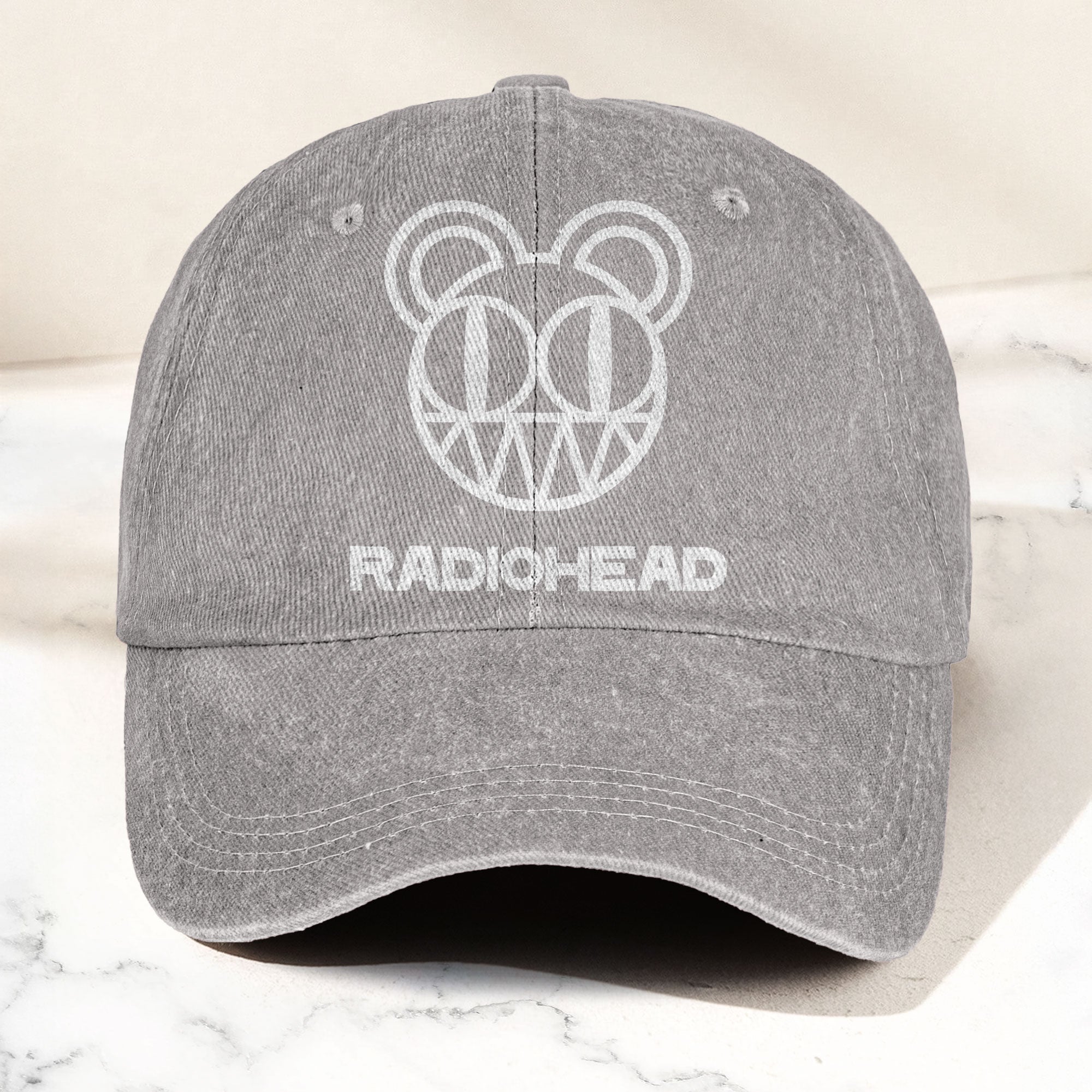 Radiohead Bear Logo Denim Dad Cap Vintage Washed Alternative Rock Hat