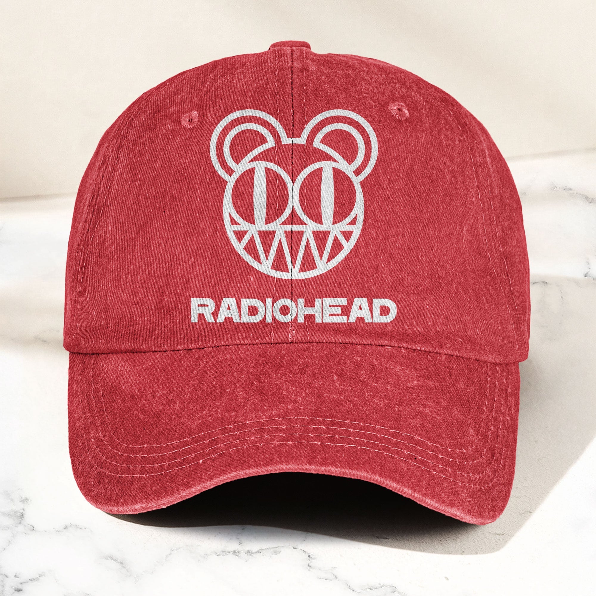 Radiohead Bear Logo Denim Dad Cap Vintage Washed Alternative Rock Hat