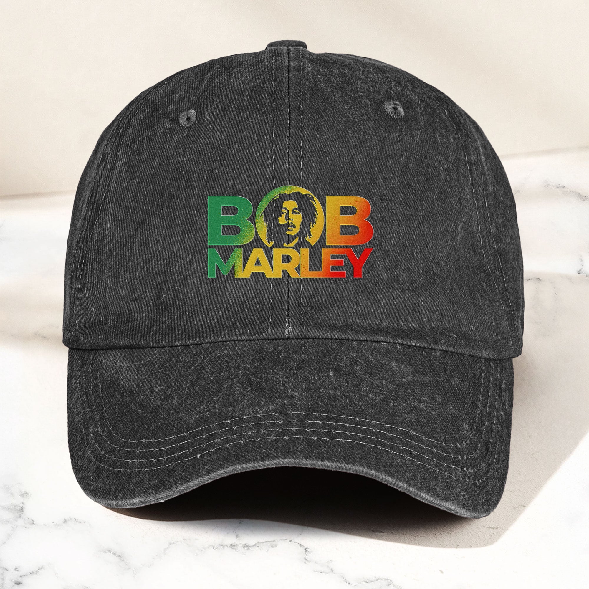 Bob Marley Denim Dad Cap Rasta Color Portrait Logo Design ( With BOX)