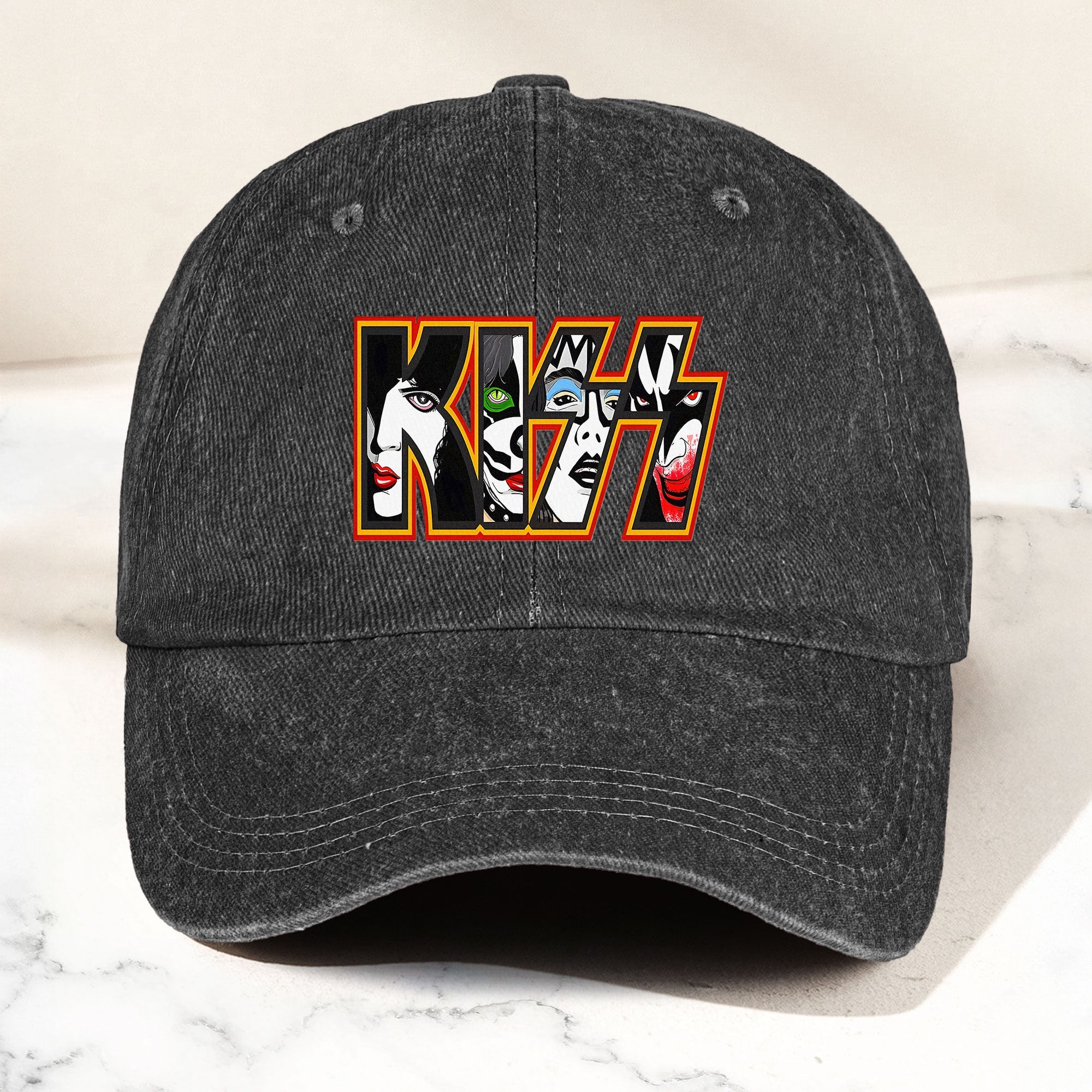 KISS Denim Dad Cap Iconic Face Collage Logo Design ( With BOX)