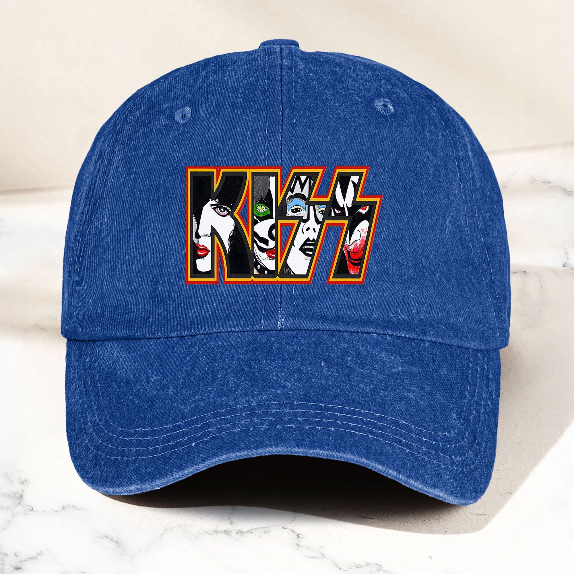 KISS Denim Dad Cap Iconic Face Collage Logo Design ( With BOX)