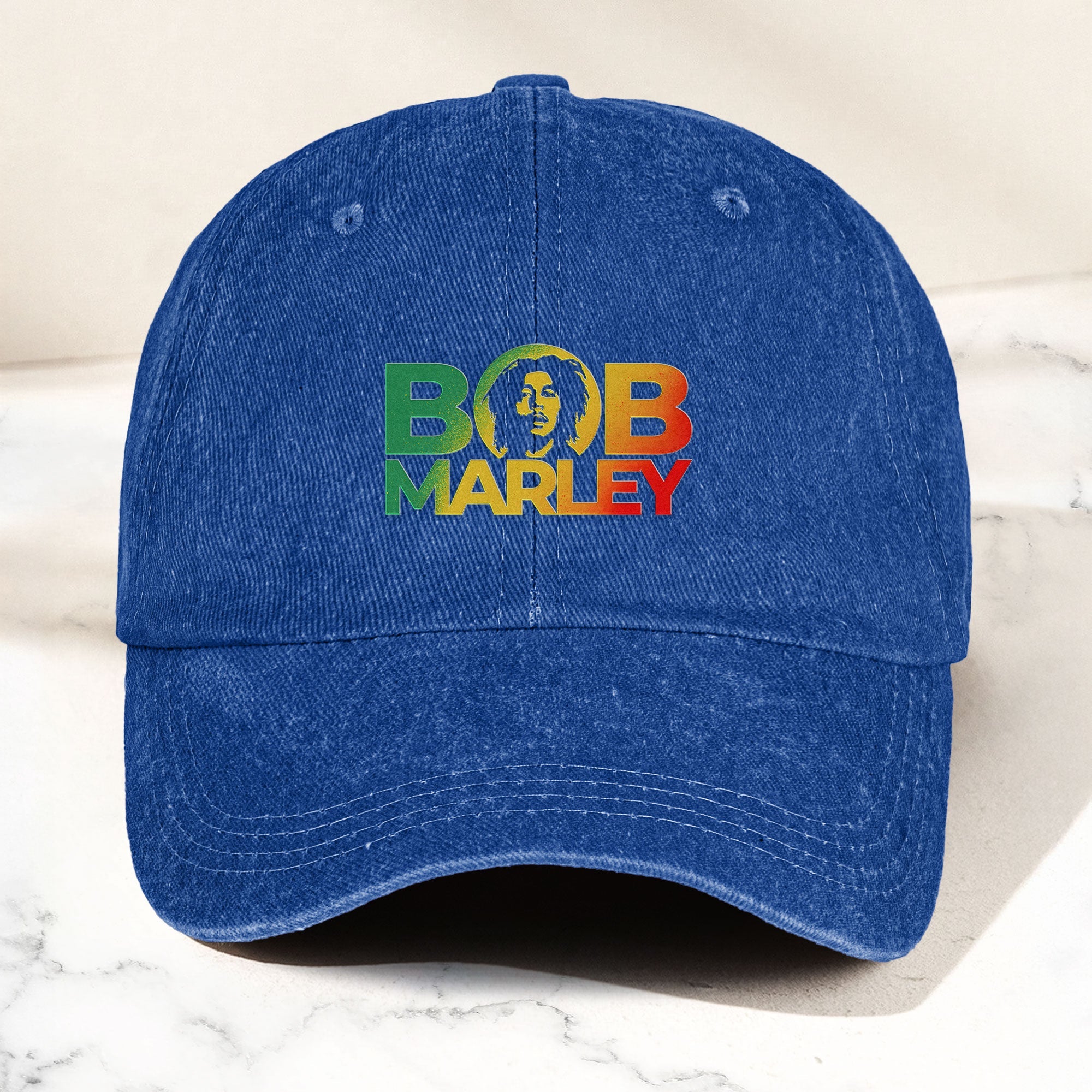 Bob Marley Denim Dad Cap Rasta Color Portrait Logo Design ( With BOX)