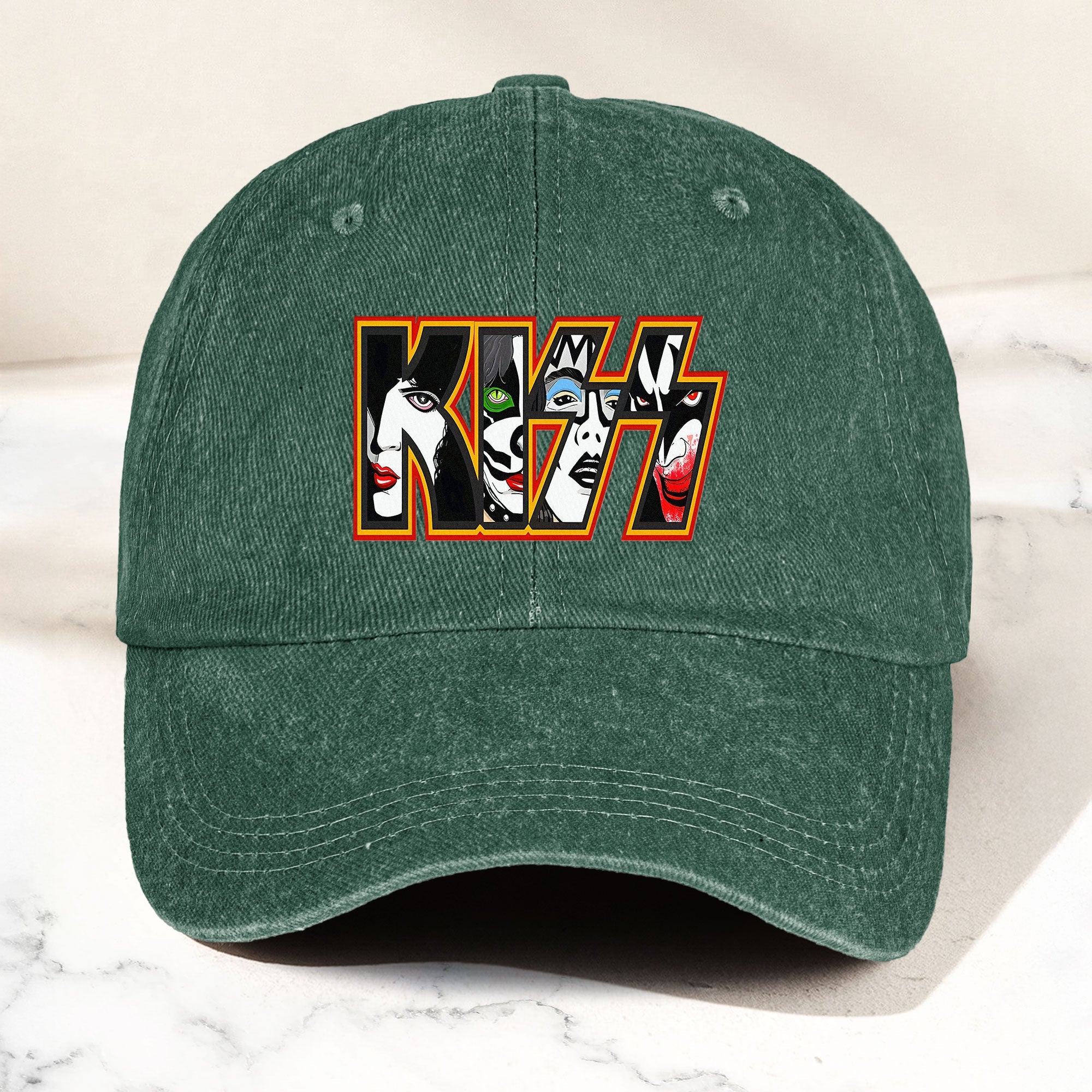 KISS Denim Dad Cap Iconic Face Collage Logo Design ( With BOX)