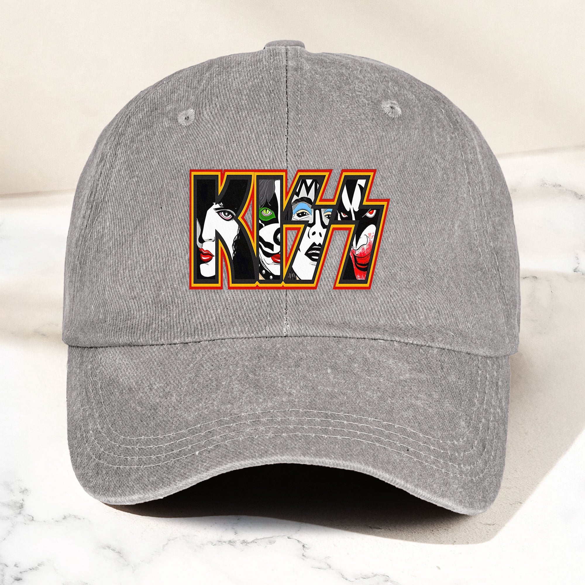 KISS Denim Dad Cap Iconic Face Collage Logo Design ( With BOX)