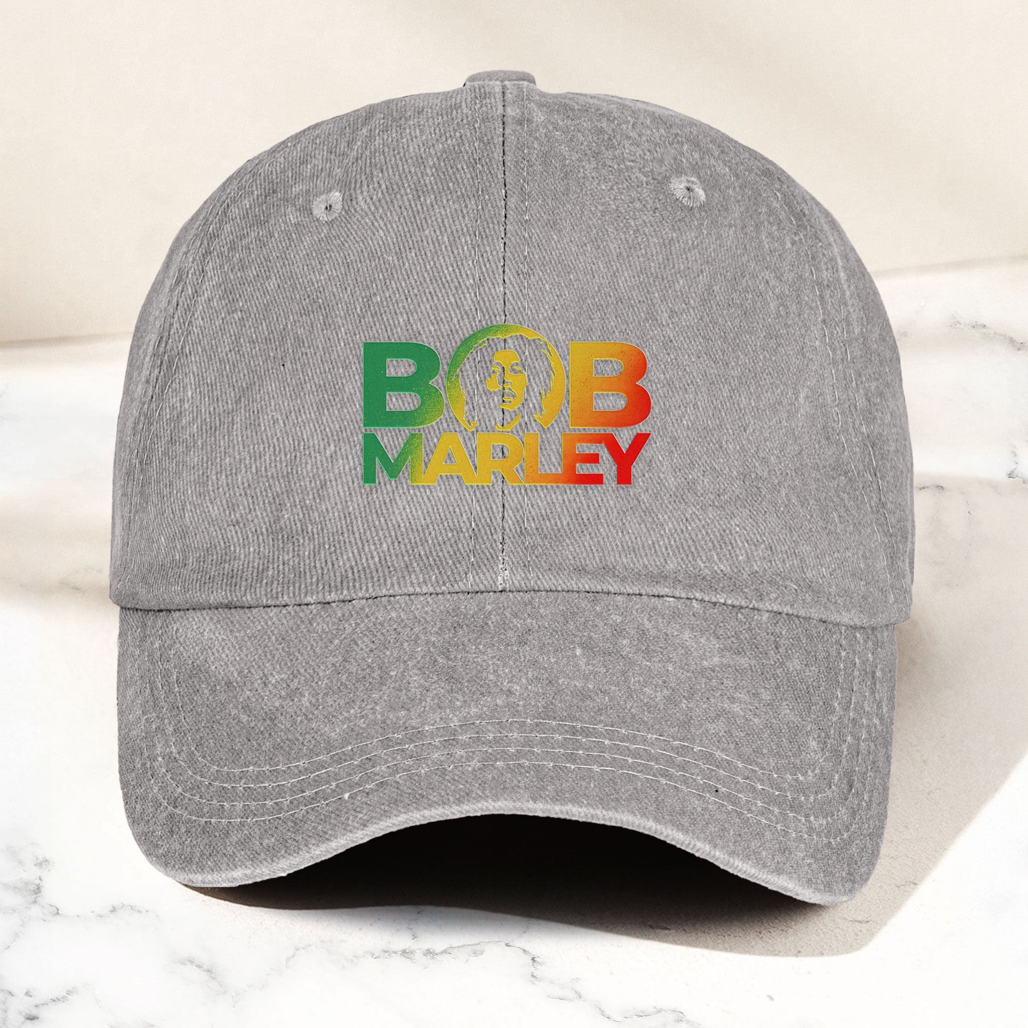 Bob Marley Denim Dad Cap Rasta Color Portrait Logo Design ( With BOX)