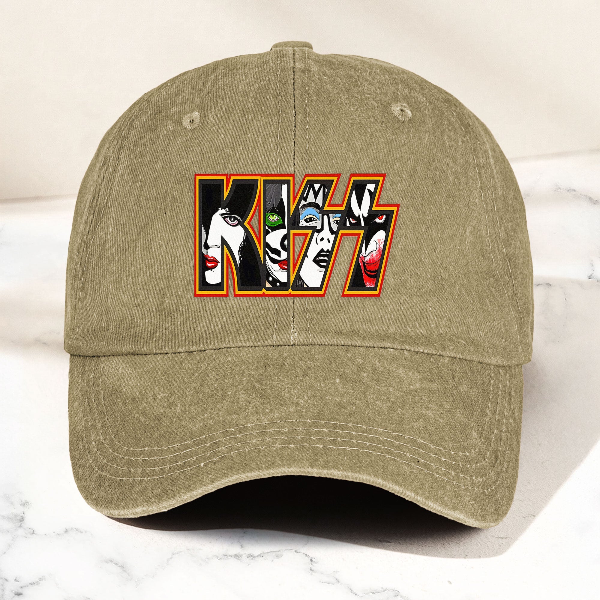 KISS Denim Dad Cap Iconic Face Collage Logo Design ( With BOX)