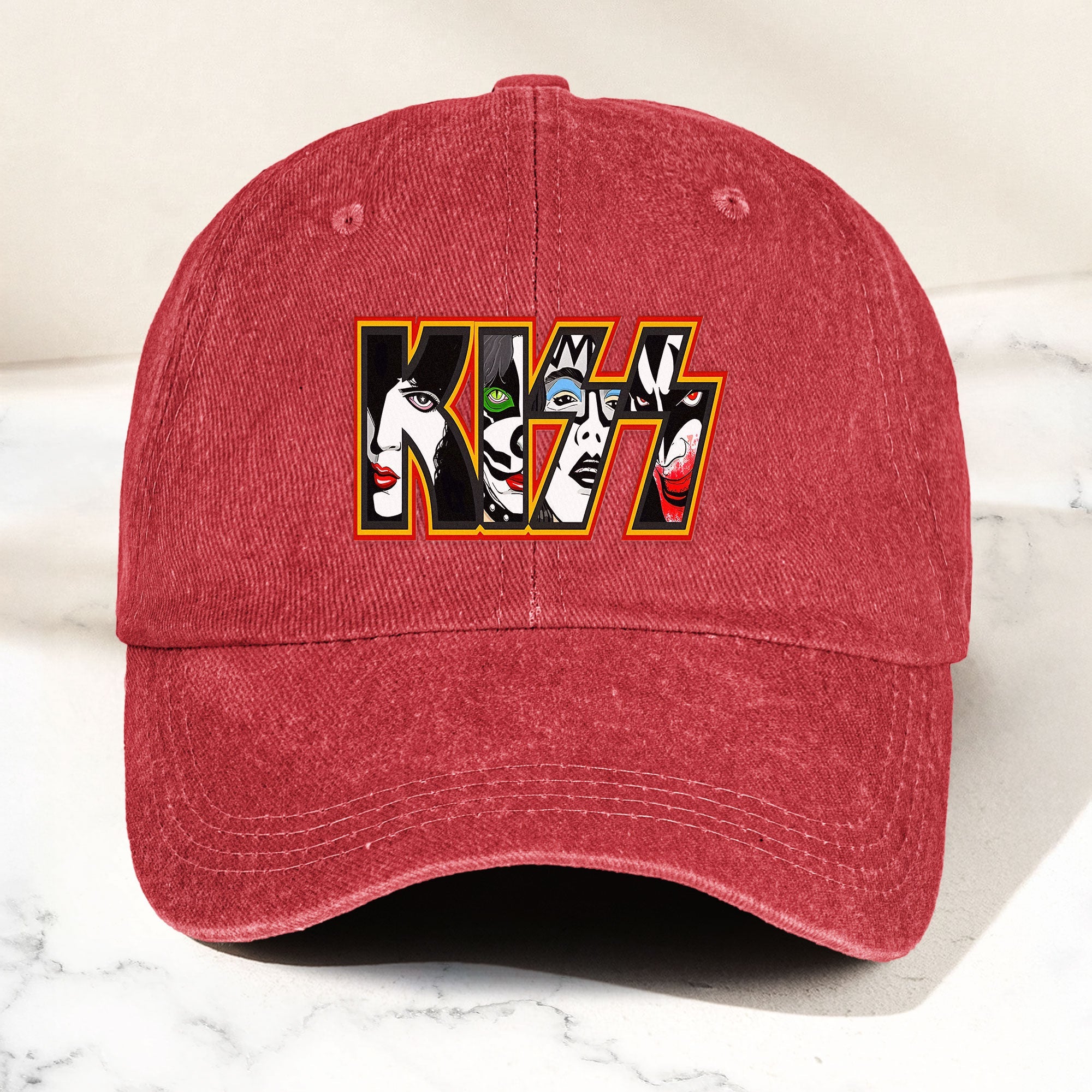 KISS Denim Dad Cap Iconic Face Collage Logo Design ( With BOX)