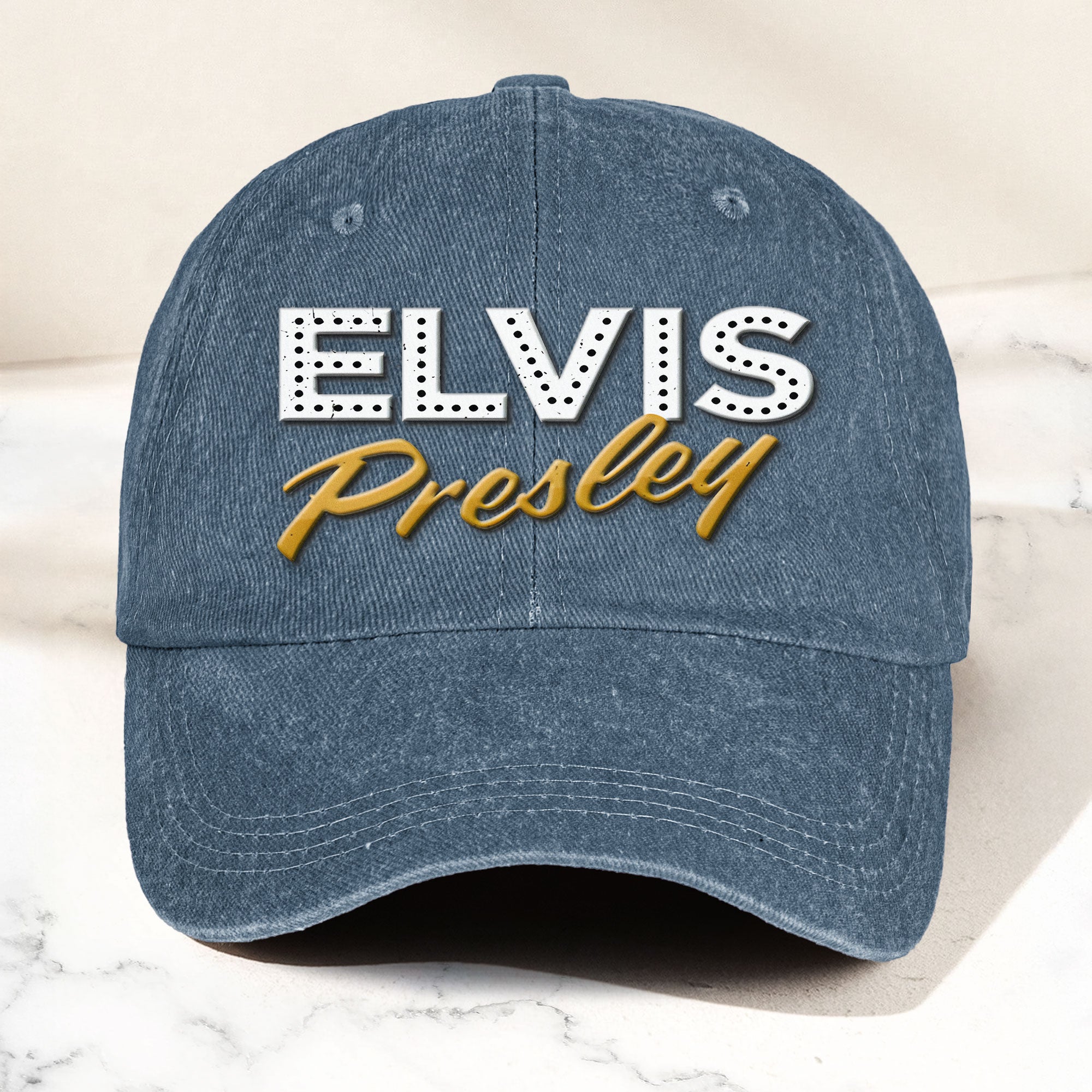 Elvis Presley Denim Dad Cap Classic Vegas Marquee Logo Design ( With BOX)