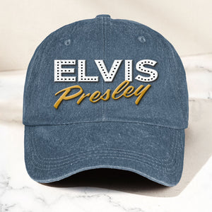 Elvis Presley Denim Dad Cap Classic Vegas Marquee Logo Design ( With BOX)