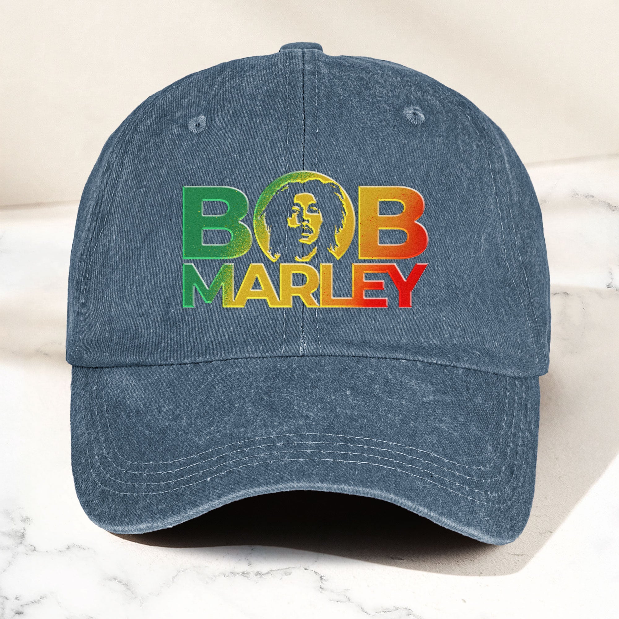 Bob Marley Denim Dad Cap Rasta Color Portrait Logo Design ( With BOX)