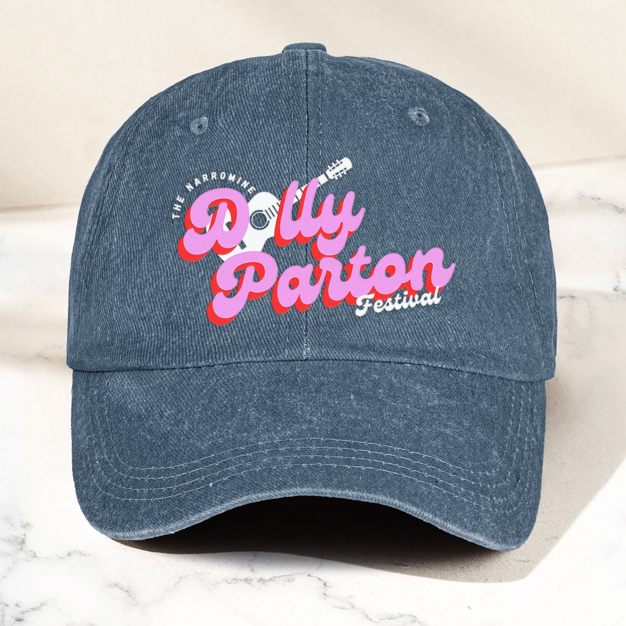 Dolly Parton Denim Dad Cap Dollywood Festival Guitar Design ( With BOX)