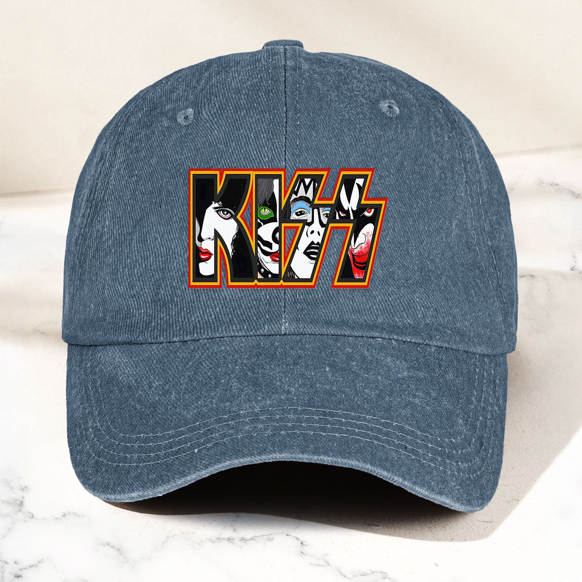 KISS Denim Dad Cap Iconic Face Collage Logo Design ( With BOX)
