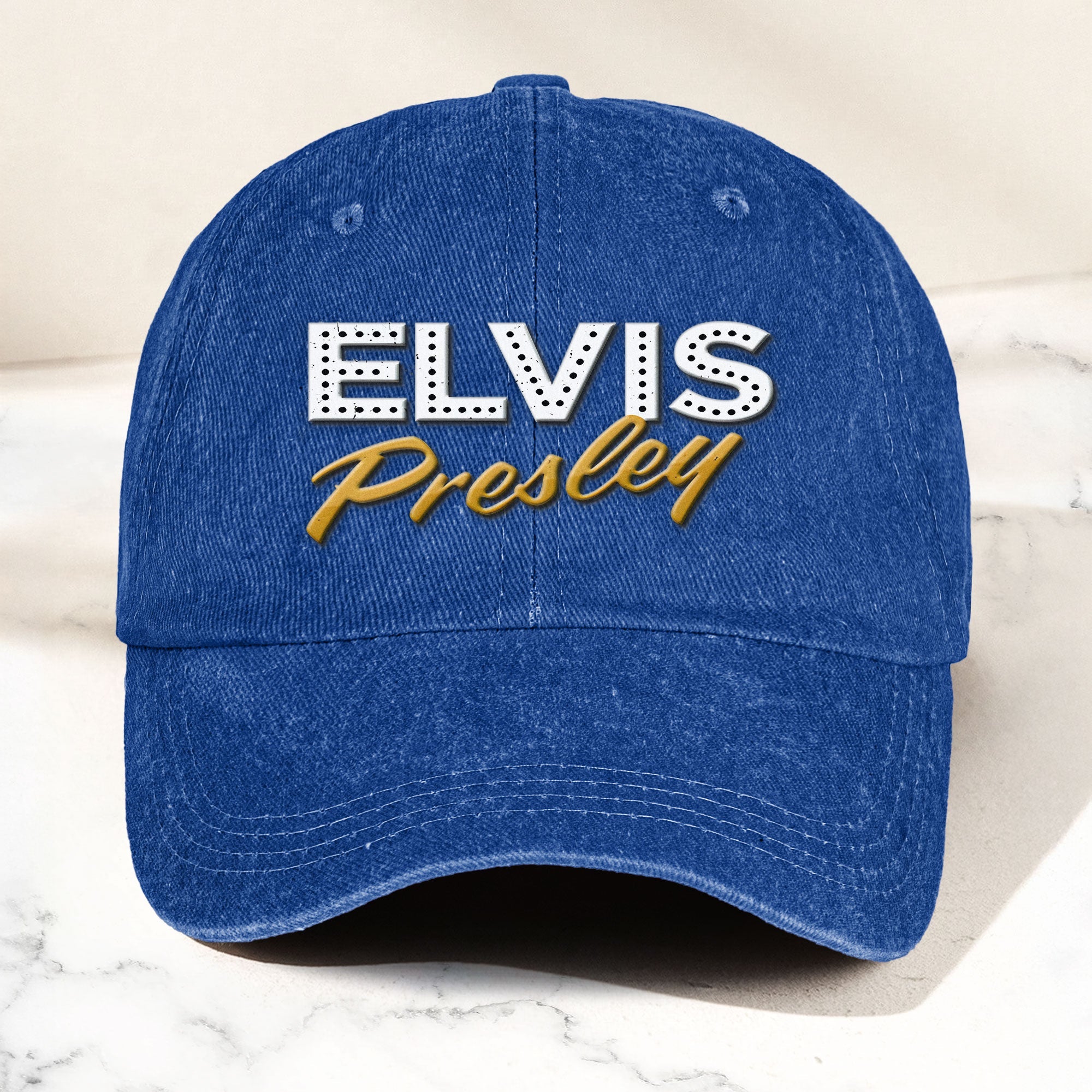 Elvis Presley Denim Dad Cap Classic Vegas Marquee Logo Design ( With BOX)