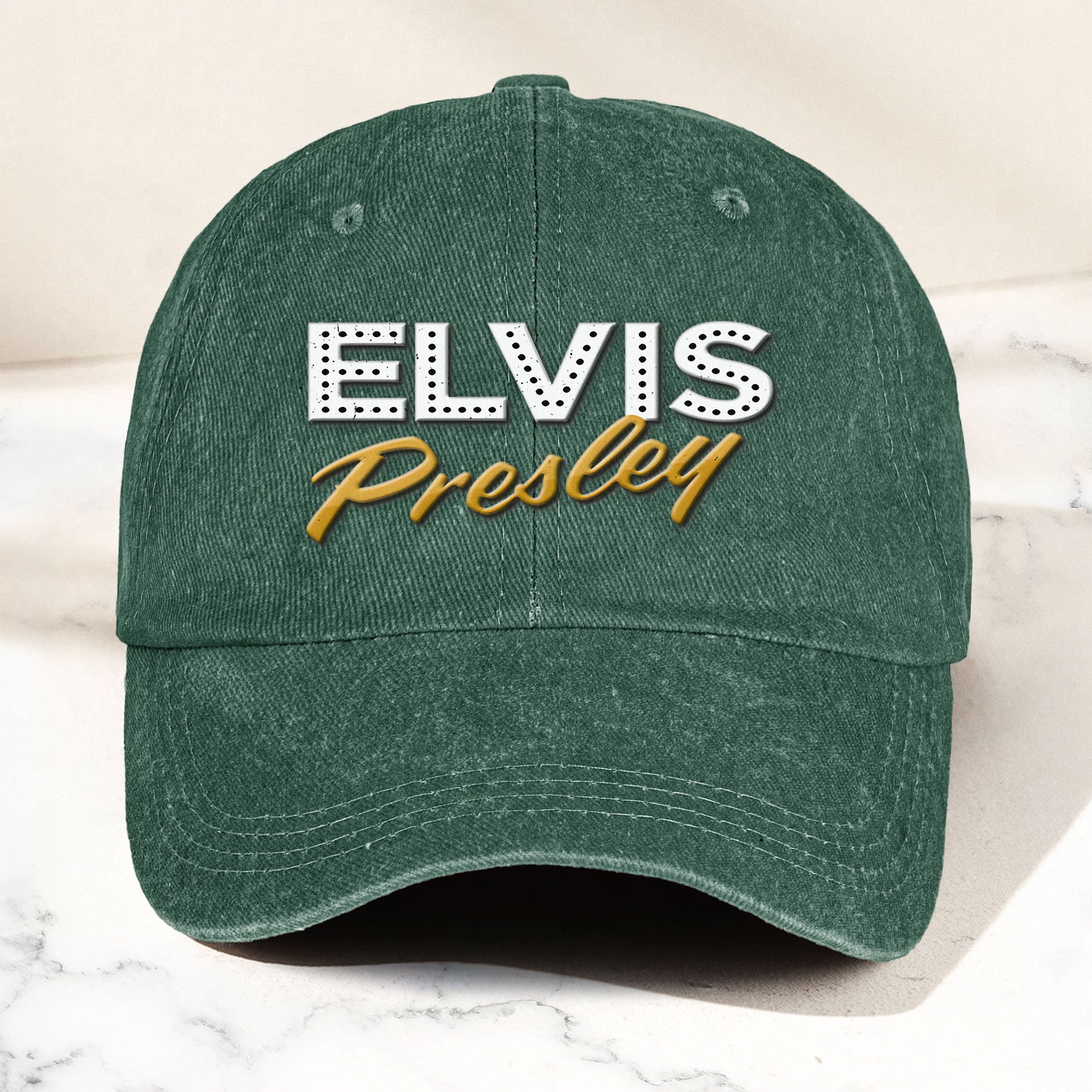 Elvis Presley Denim Dad Cap Classic Vegas Marquee Logo Design ( With BOX)