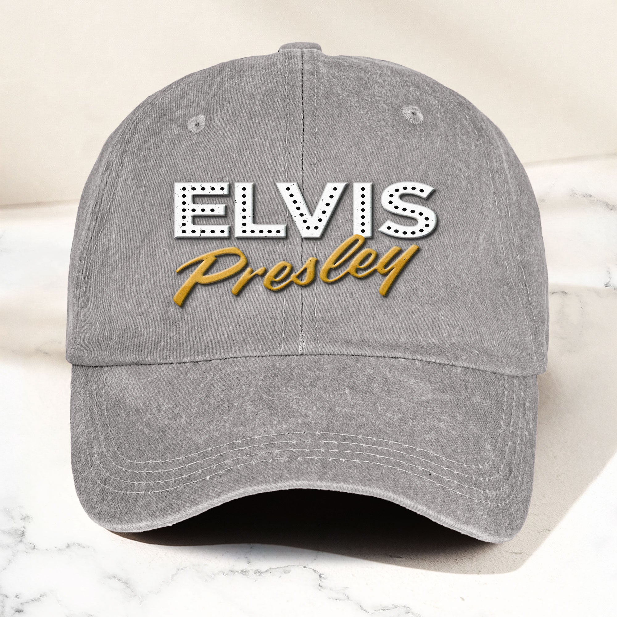 Elvis Presley Denim Dad Cap Classic Vegas Marquee Logo Design ( With BOX)