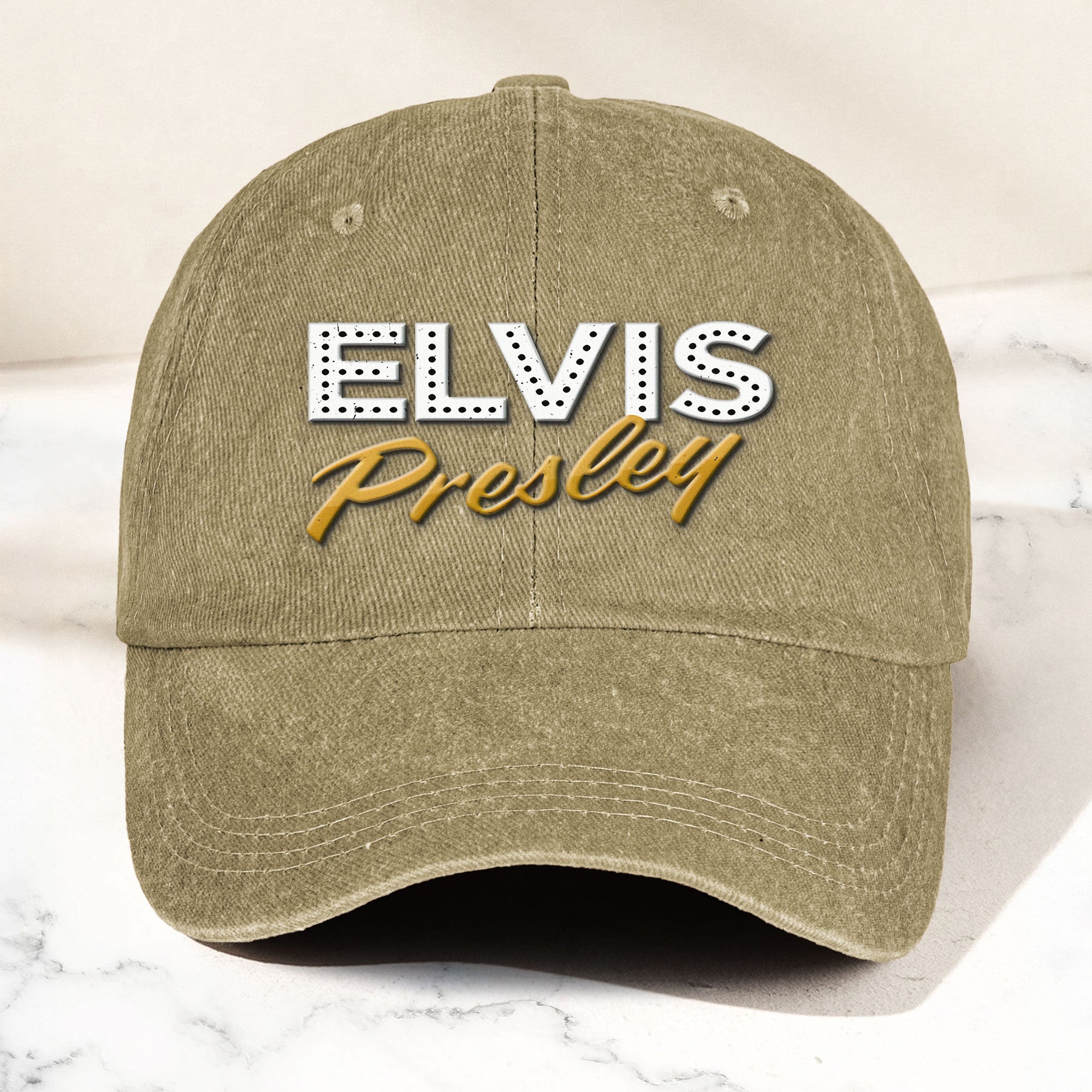 Elvis Presley Denim Dad Cap Classic Vegas Marquee Logo Design ( With BOX)