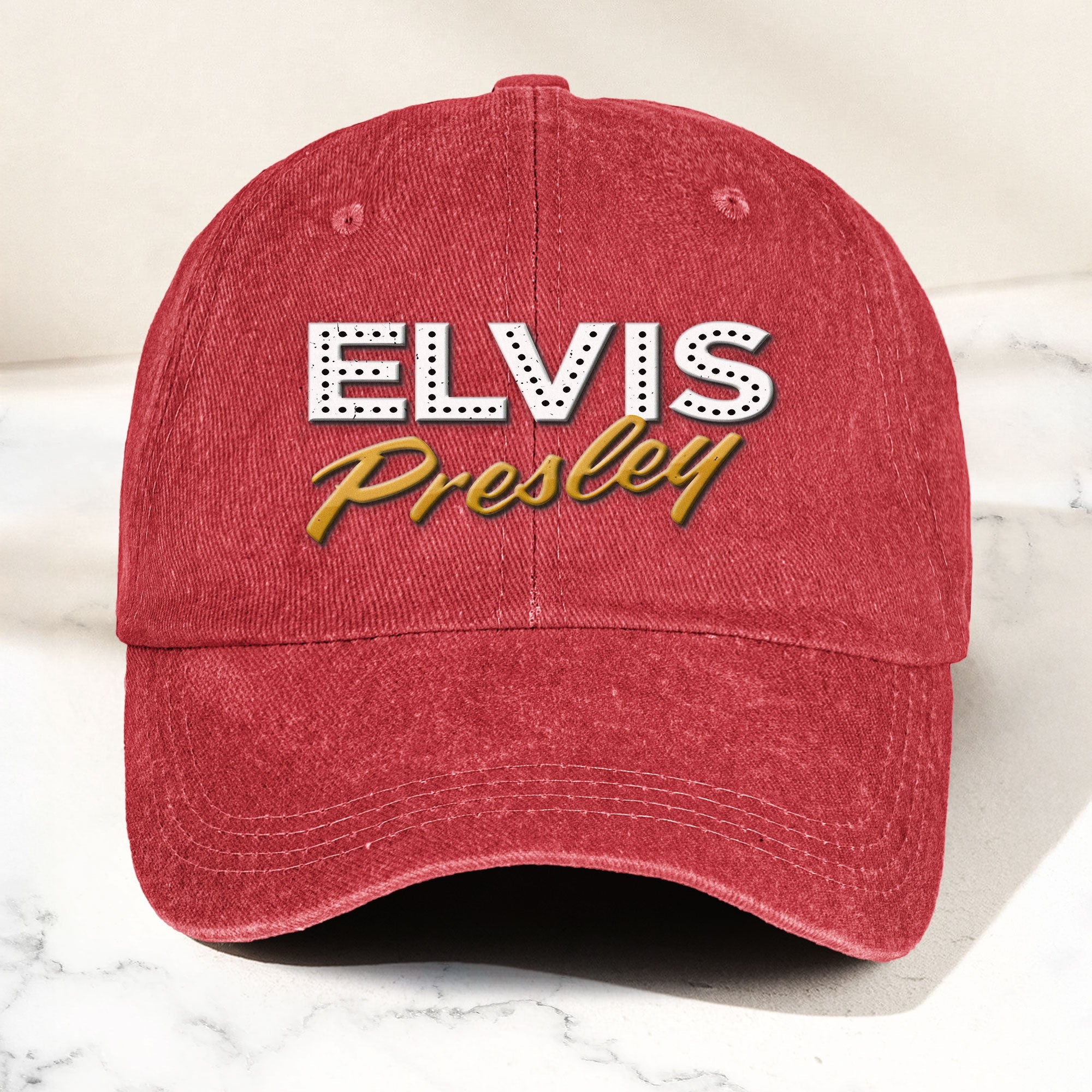 Elvis Presley Denim Dad Cap Classic Vegas Marquee Logo Design ( With BOX)