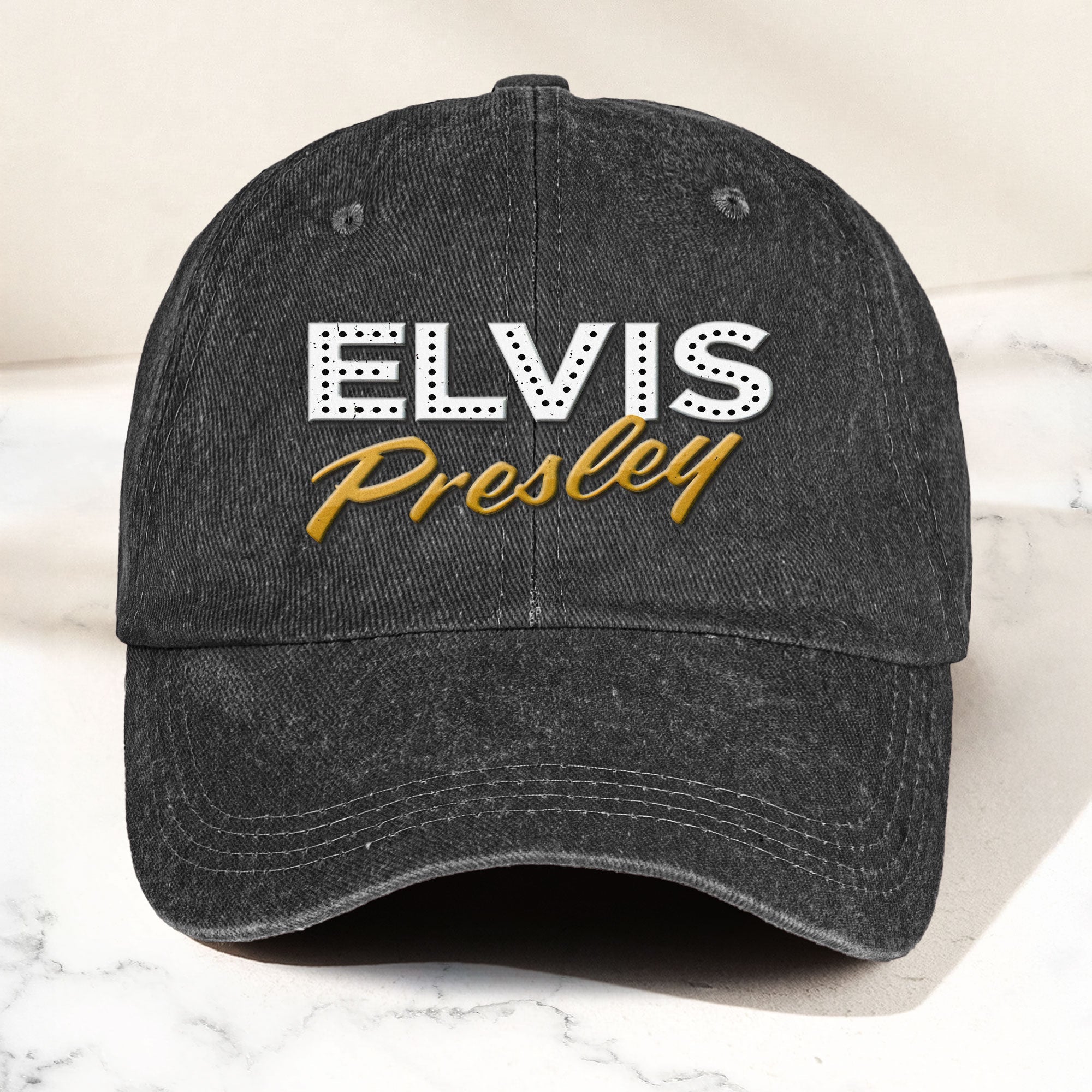 Elvis Presley Denim Dad Cap Classic Vegas Marquee Logo Design ( With BOX)