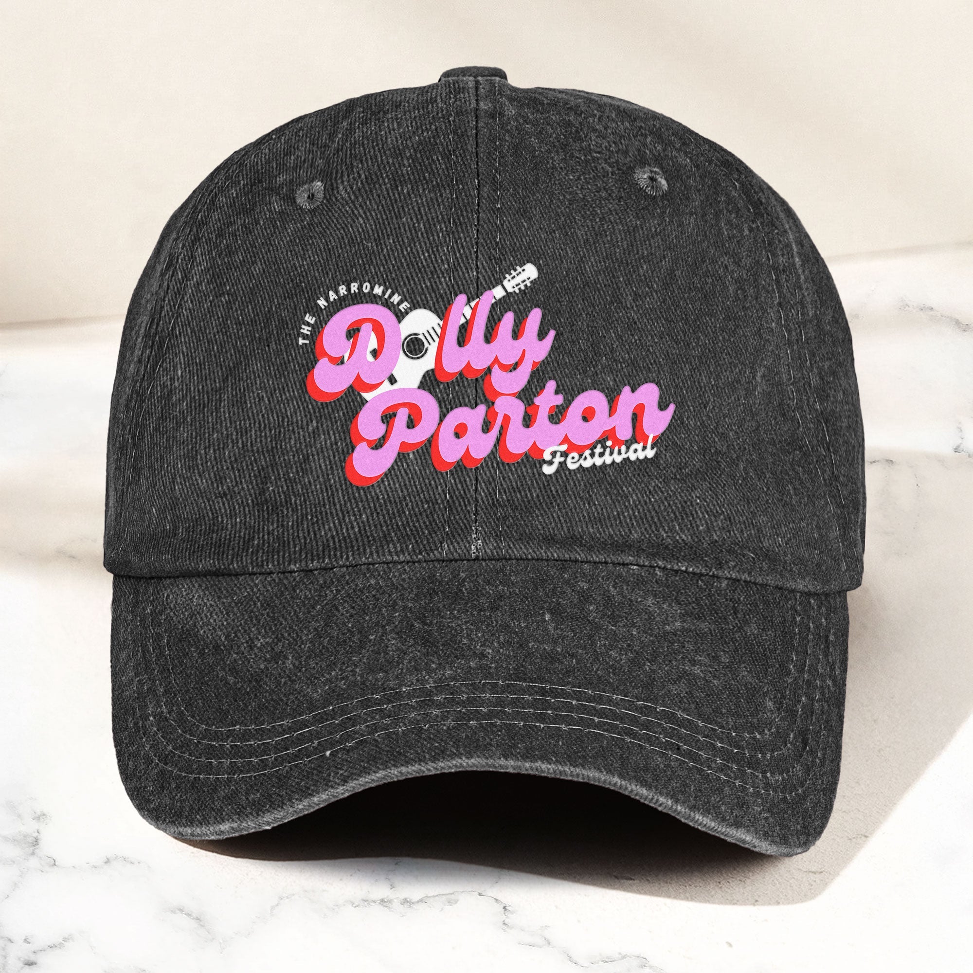 Dolly Parton Denim Dad Cap Dollywood Festival Guitar Design ( With BOX)