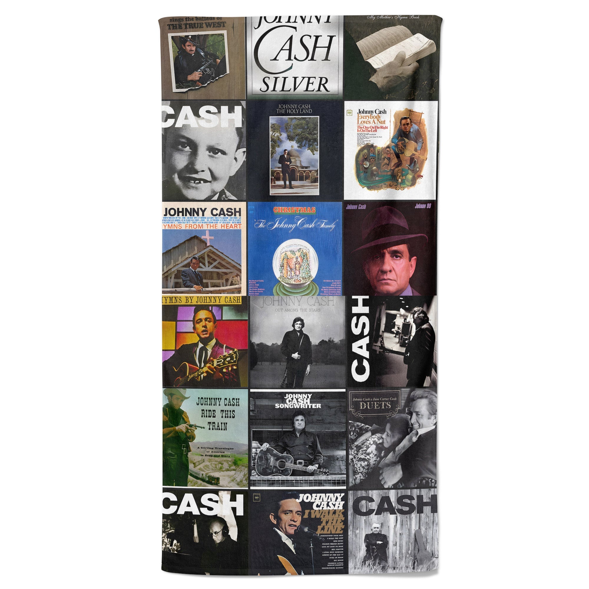 Johnny Cash Beach Towel Album Cover Collage Country And Rock Towel