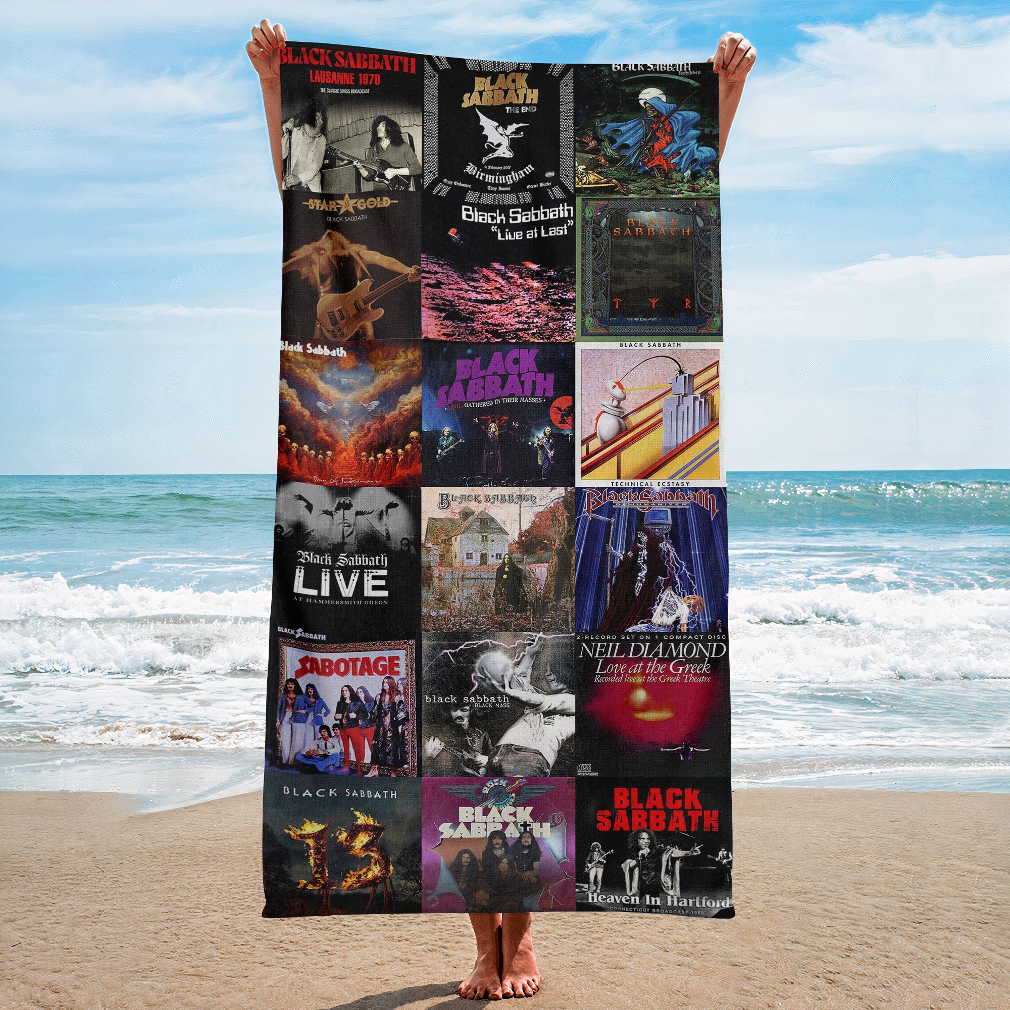 Black Sabbath Beach Towel Album Cover Collage Classic Rock Towel