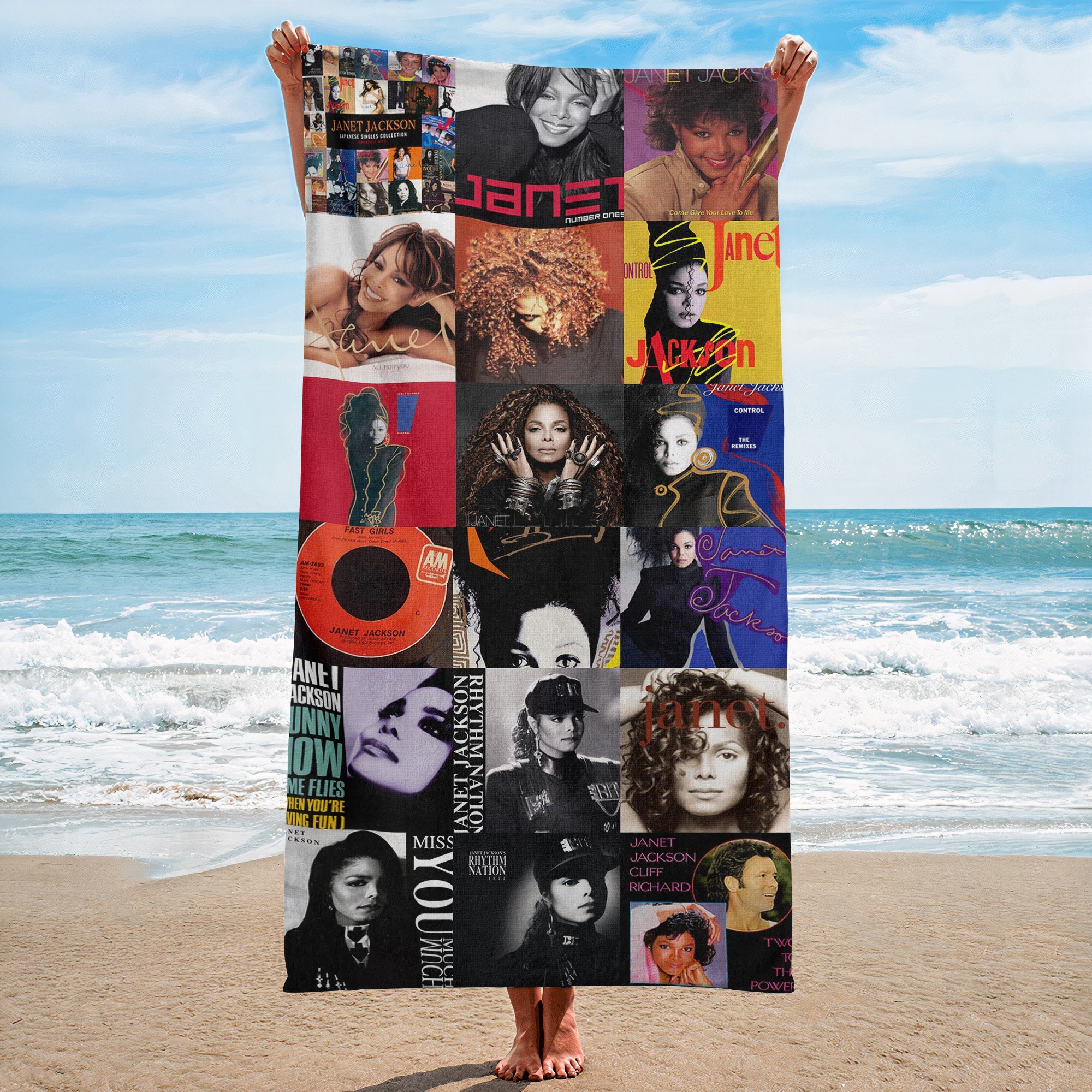 Janet Jackson Beach Towel Album Cover Collage Pop and R&B Towel